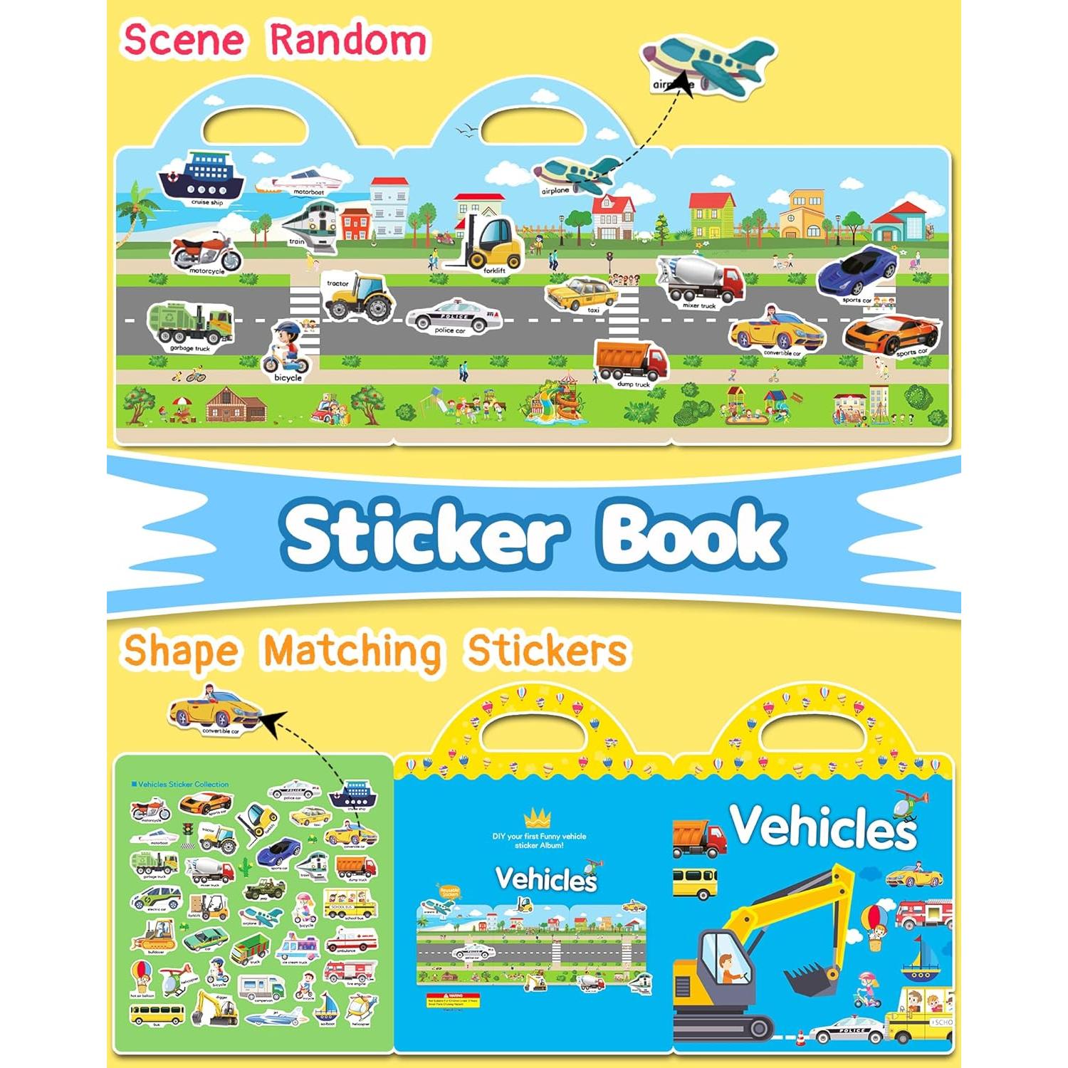 Libro de Pegatinas Reutilizables Benresive Vehículos 36 Piezas