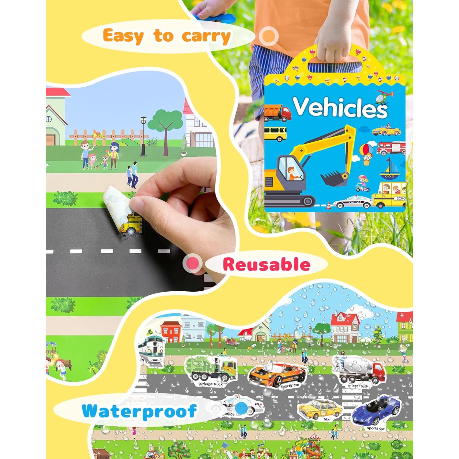 Libro de Pegatinas Reutilizables Benresive Vehículos 36 Piezas