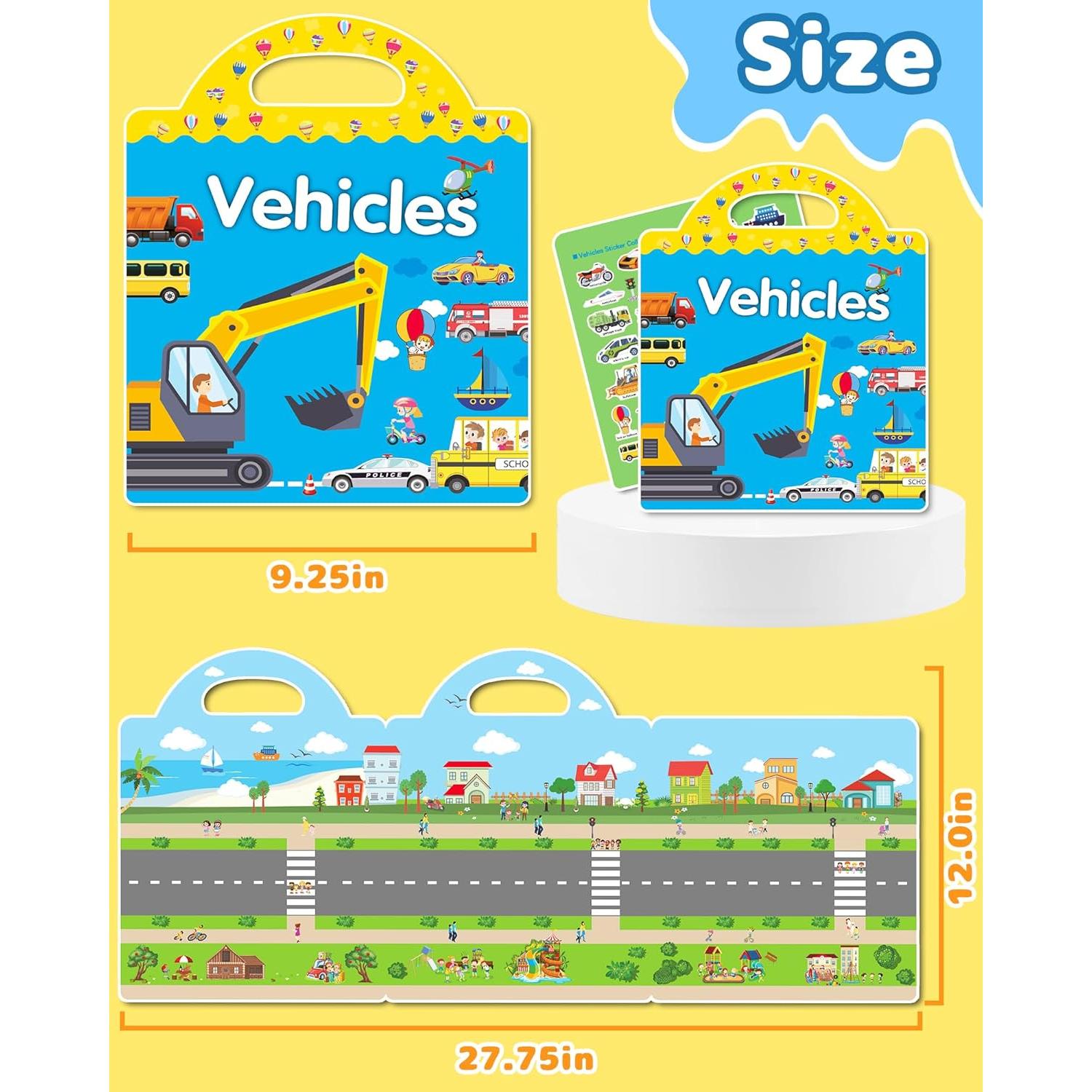 Libro de Pegatinas Reutilizables Benresive Vehículos 36 Piezas