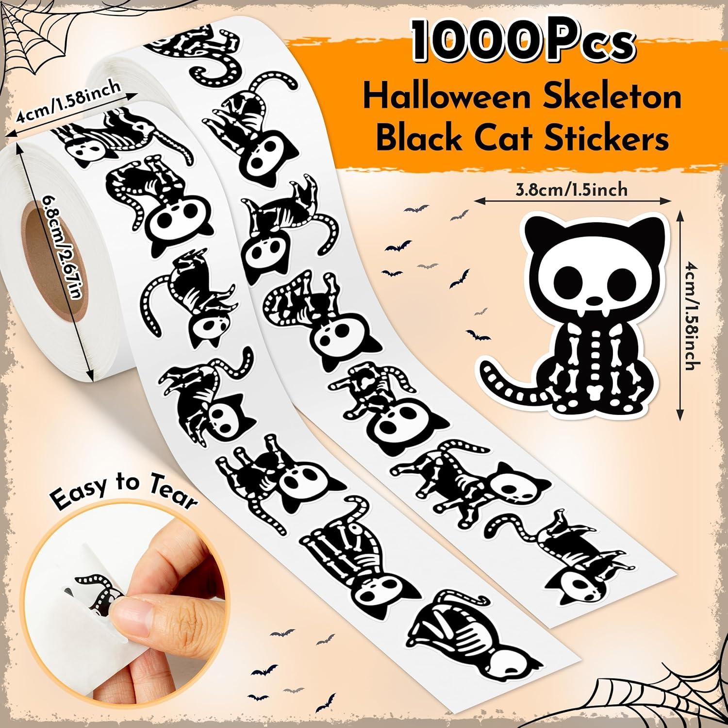 Calcomanías de Gato Esqueleto de Halloween CNhoqc - 1000 Piezas