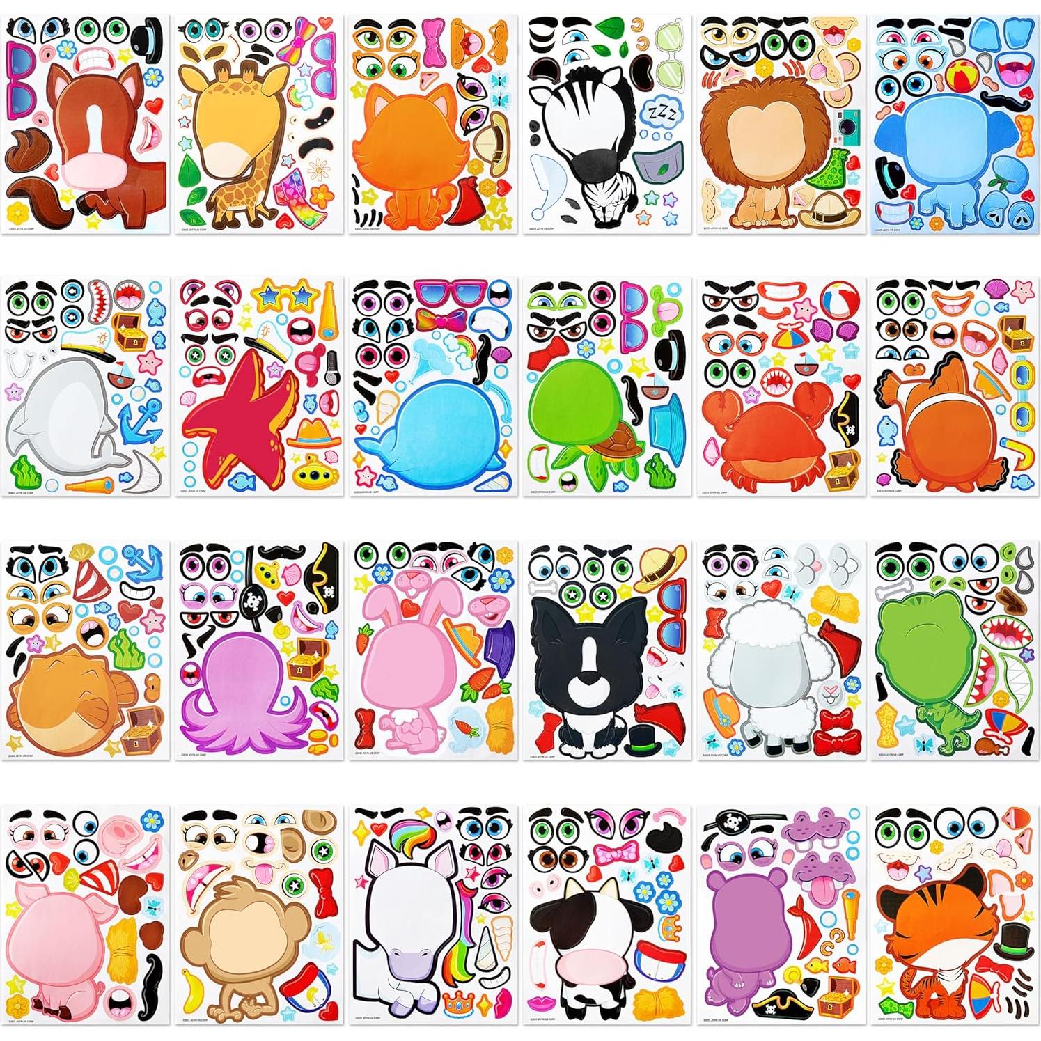 Stickers de Cara JOYIN 24 Hojas Animales y Fantasía 22.86x15.24cm