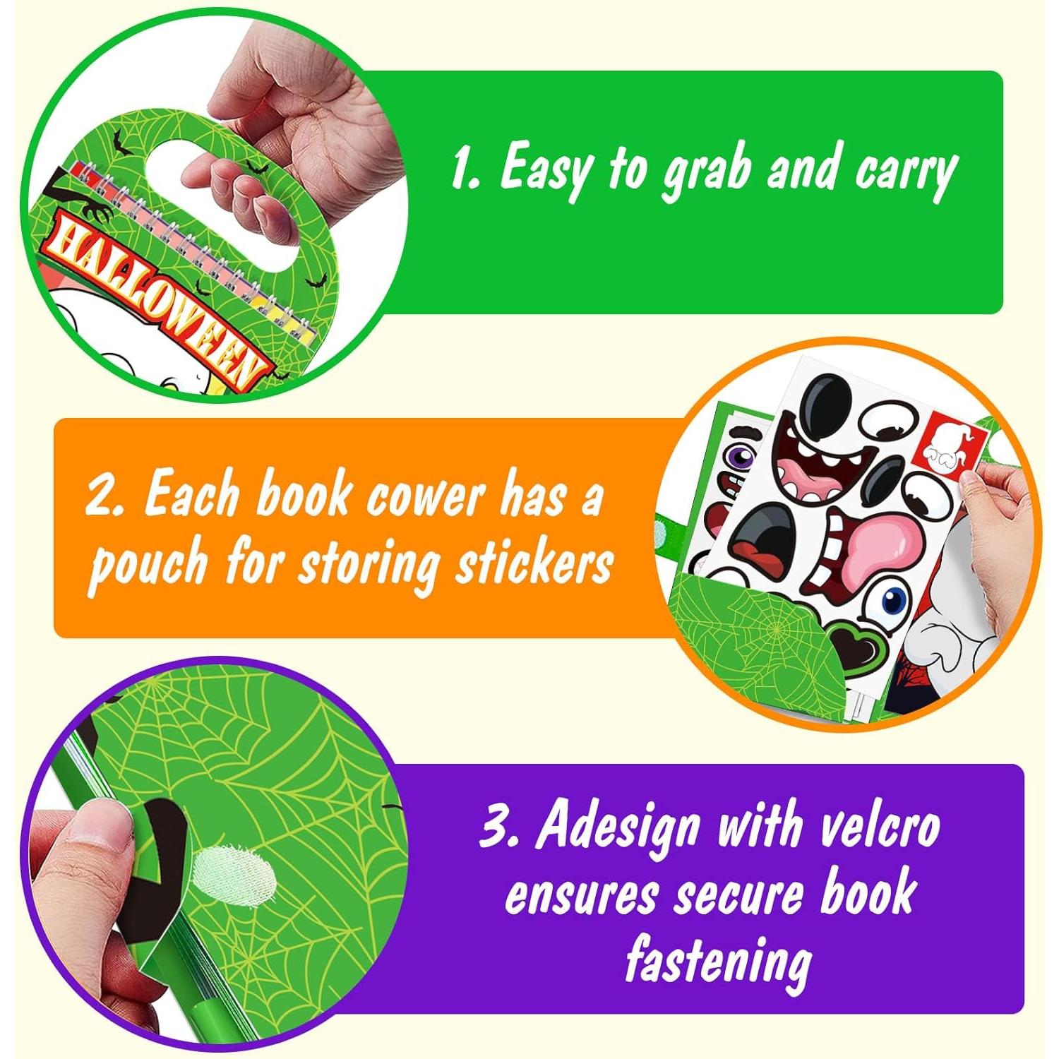 Libros de Calcomanías Halloween Haz-tu-cara 3-Pack para Niños