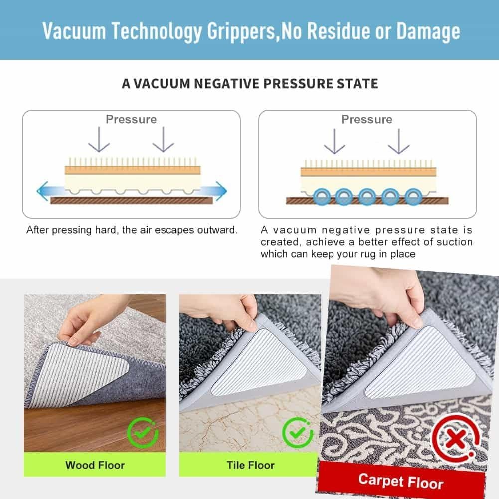 Agarrador Antideslizante para Alfombra 12x12cm - 8 Piezas