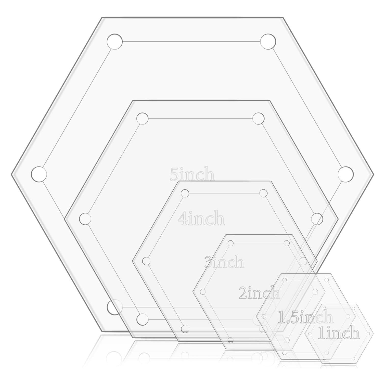 Plantillas de Acolchado Hexagonales 6 Piezas Acrílico 1-5"