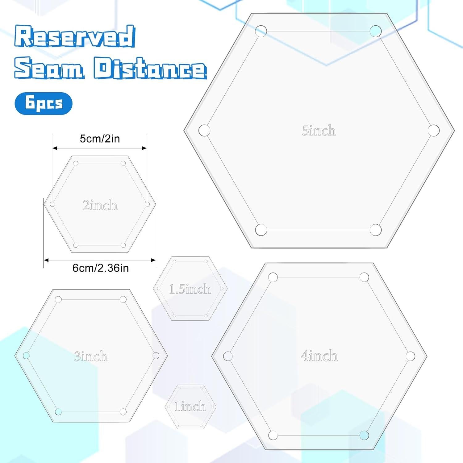 Plantillas de Acolchado Hexagonales 6 Piezas Acrílico 1-5"