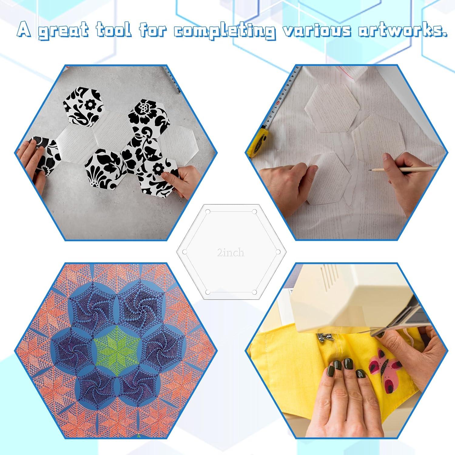 Plantillas de Acolchado Hexagonales 6 Piezas Acrílico 1-5"