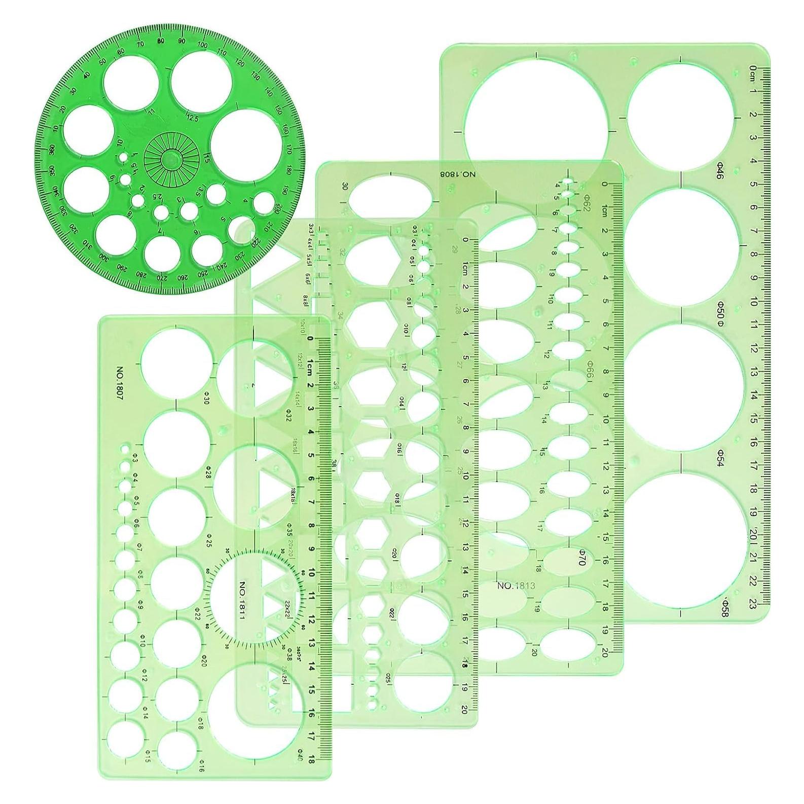 Plantilla de Círculo 5PCS Foyods con Regla Escalonada Verde