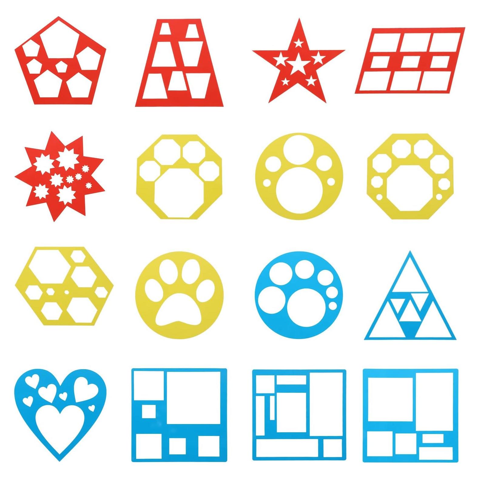 Conjunto de 16 Plantillas Geométricas Salbsever - Plástico 13x13cm