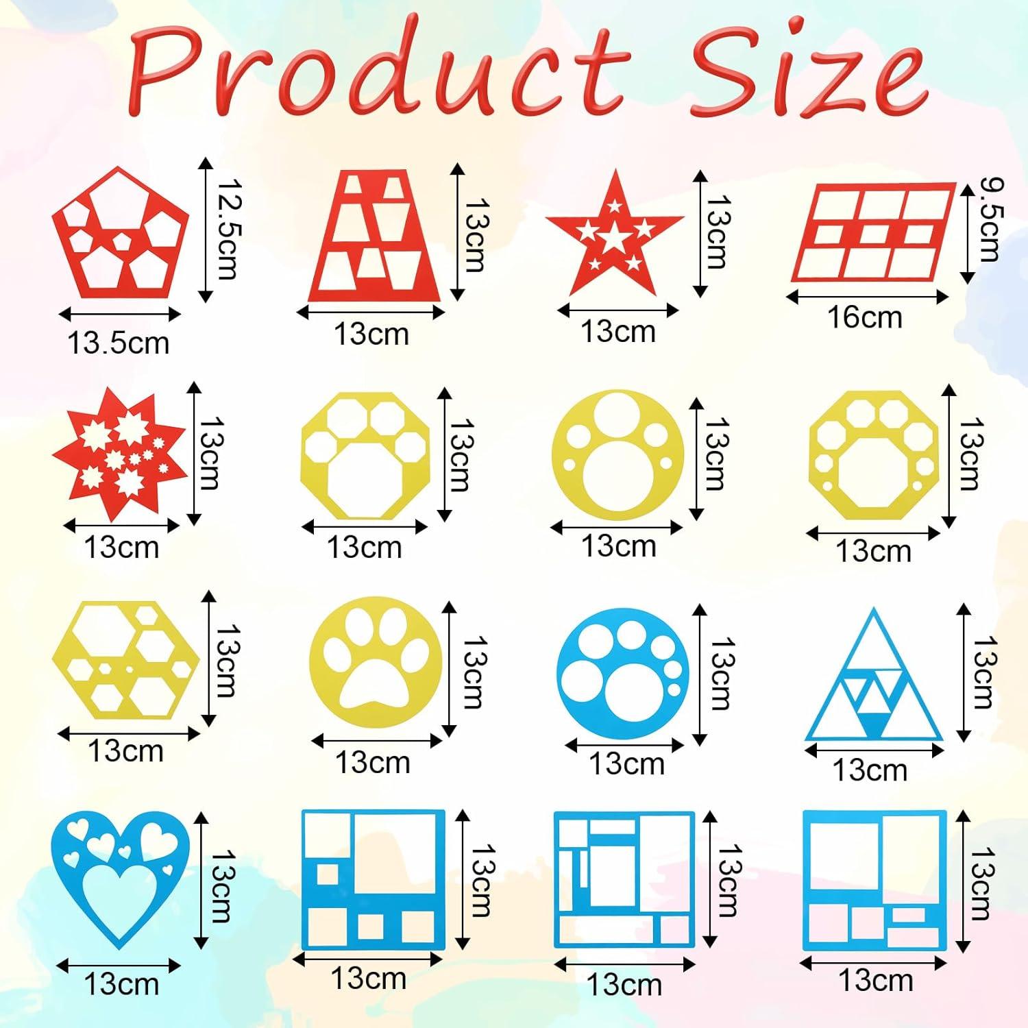 Conjunto de 16 Plantillas Geométricas Salbsever - Plástico 13x13cm