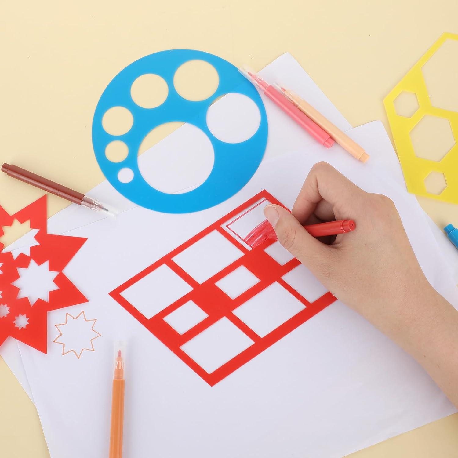 Conjunto de 16 Plantillas Geométricas Salbsever - Plástico 13x13cm