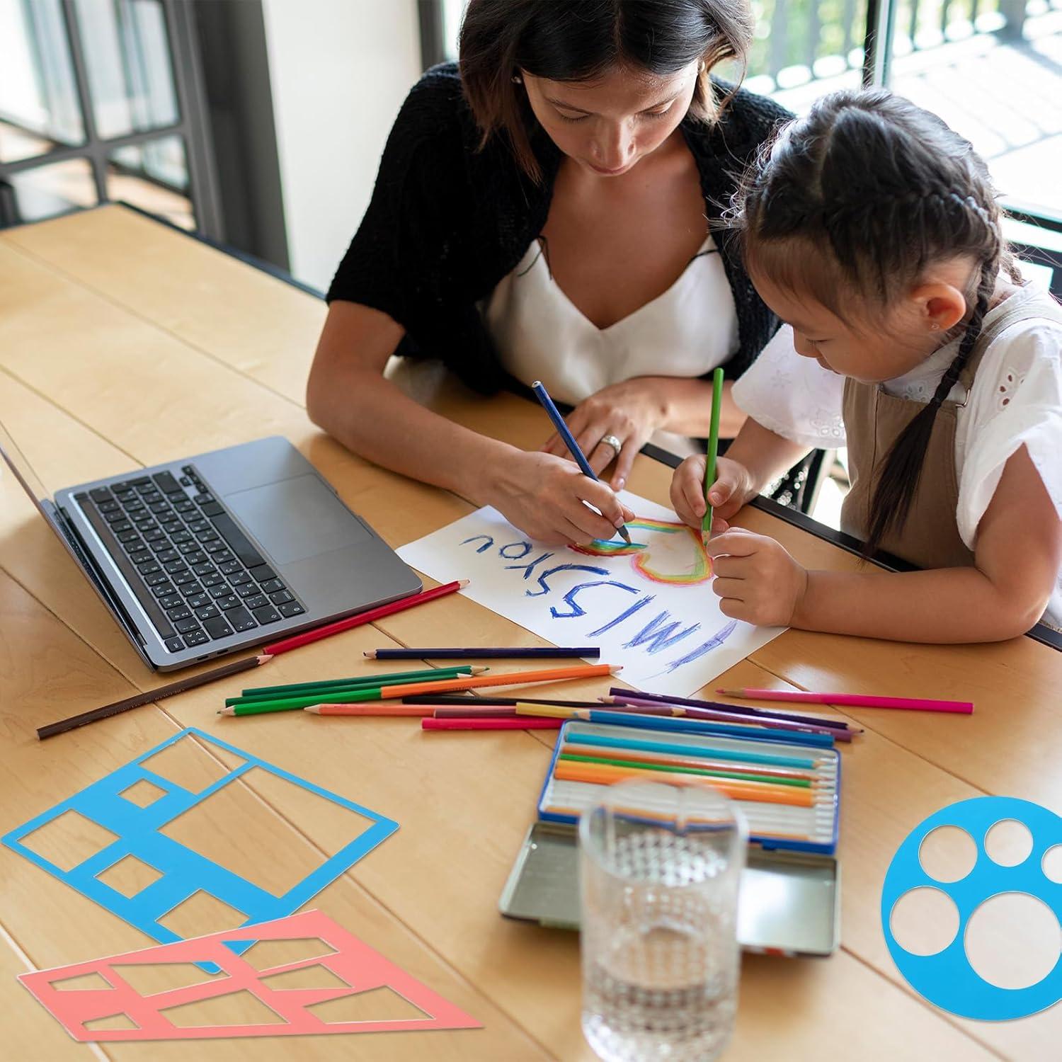 Conjunto de 16 Plantillas Geométricas Salbsever - Plástico 13x13cm