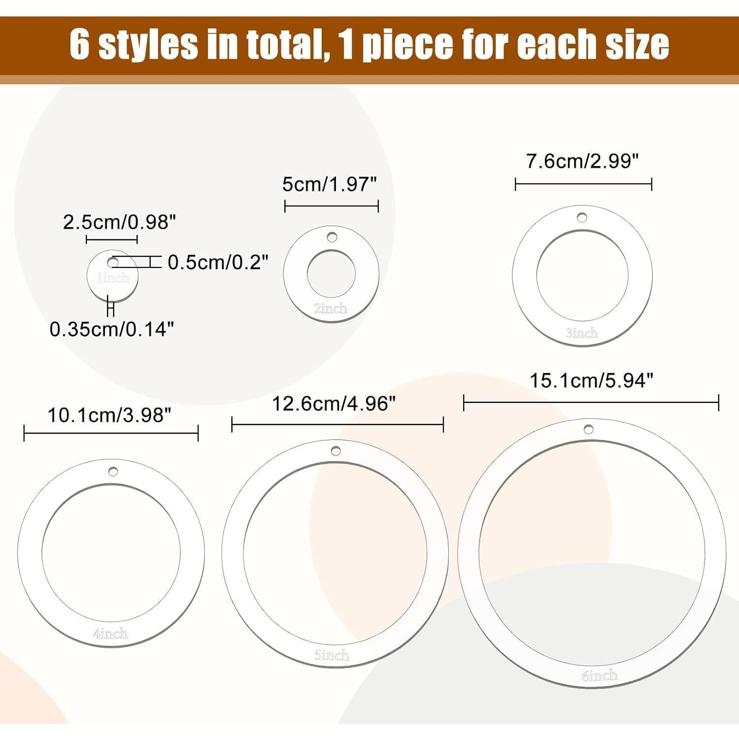 Plantilla Acrílica de Acolchado en Círculo 6 Pcs 1-6 Pulgadas