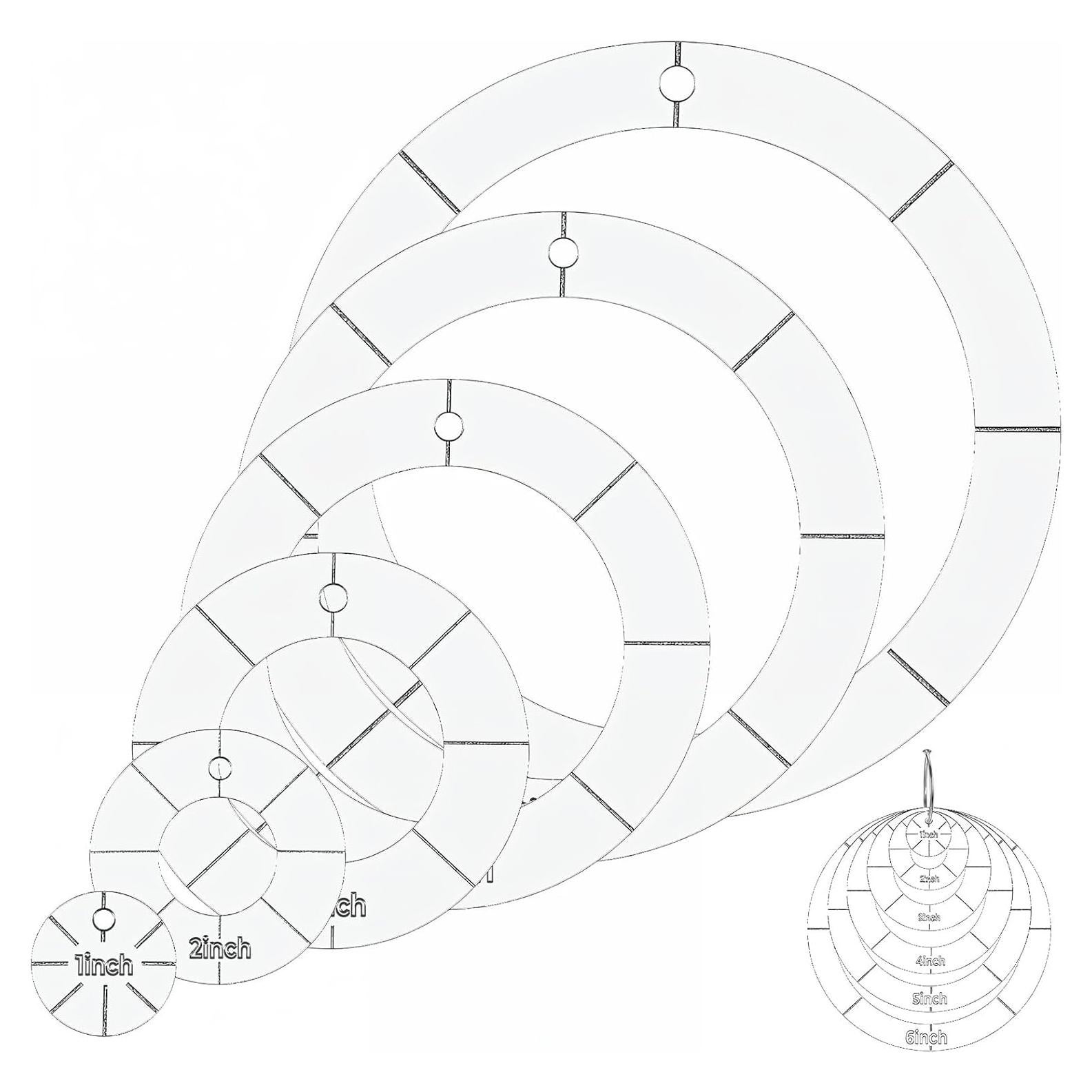 Set de 6 Plantillas Circulares Acrílico 1-6 Pulgadas para Acolchado