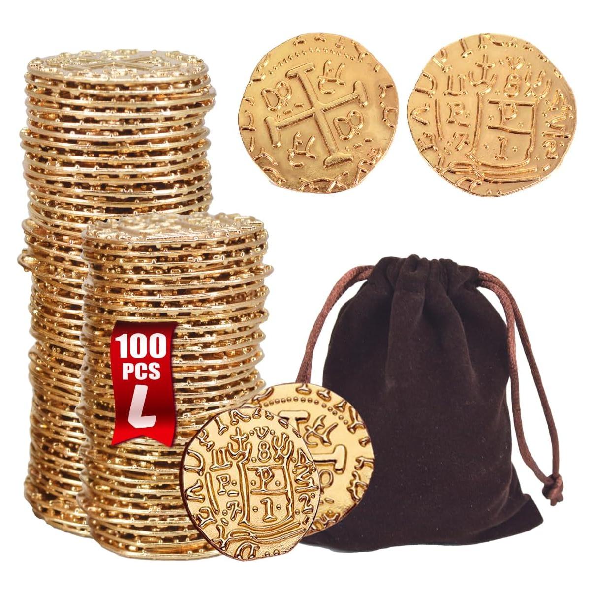 Juego de Monedas de Oro Pirata de Metal - 100 Pcs 30mm