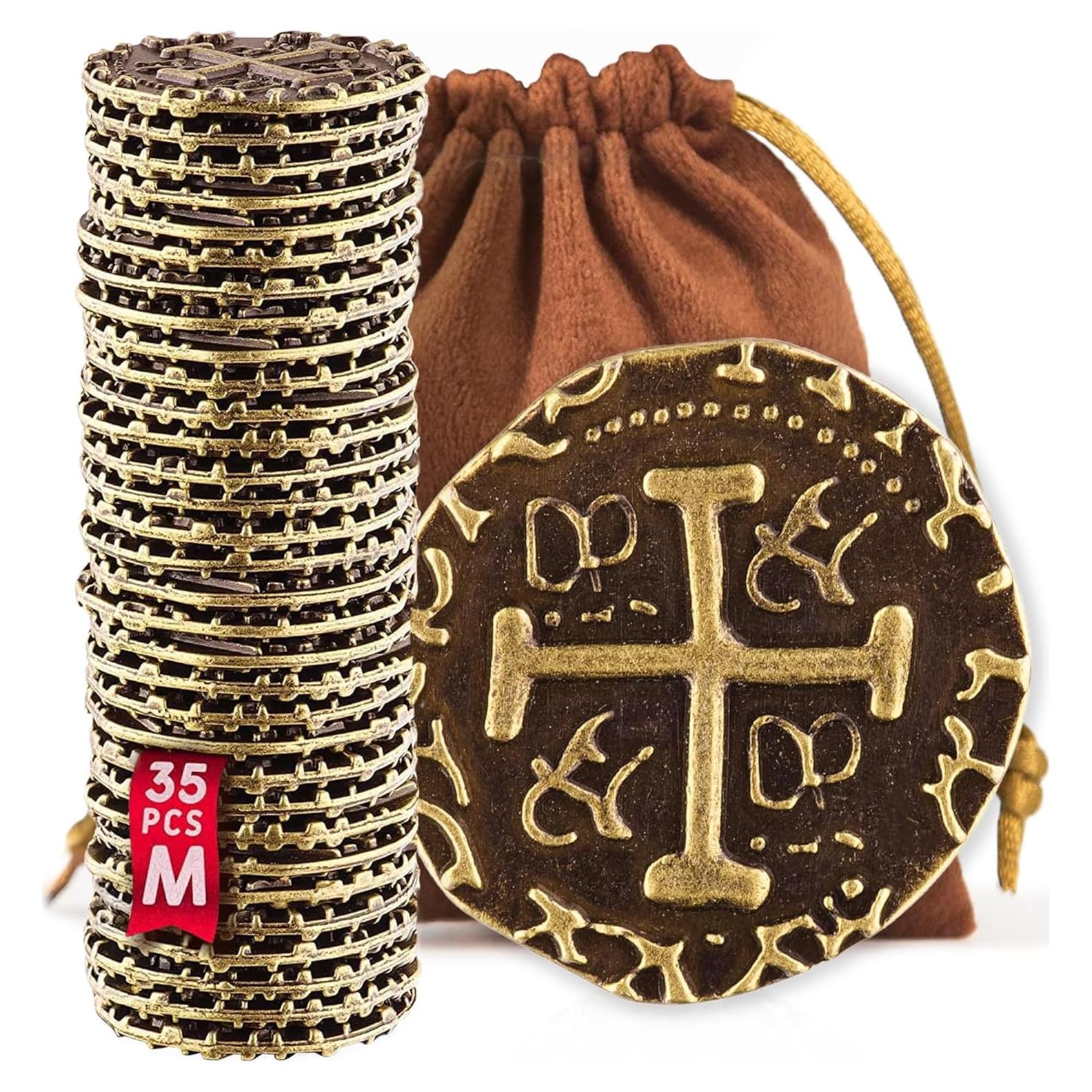 Set de 35 Monedas Pirata de Bronce Leib Games - 22 mm