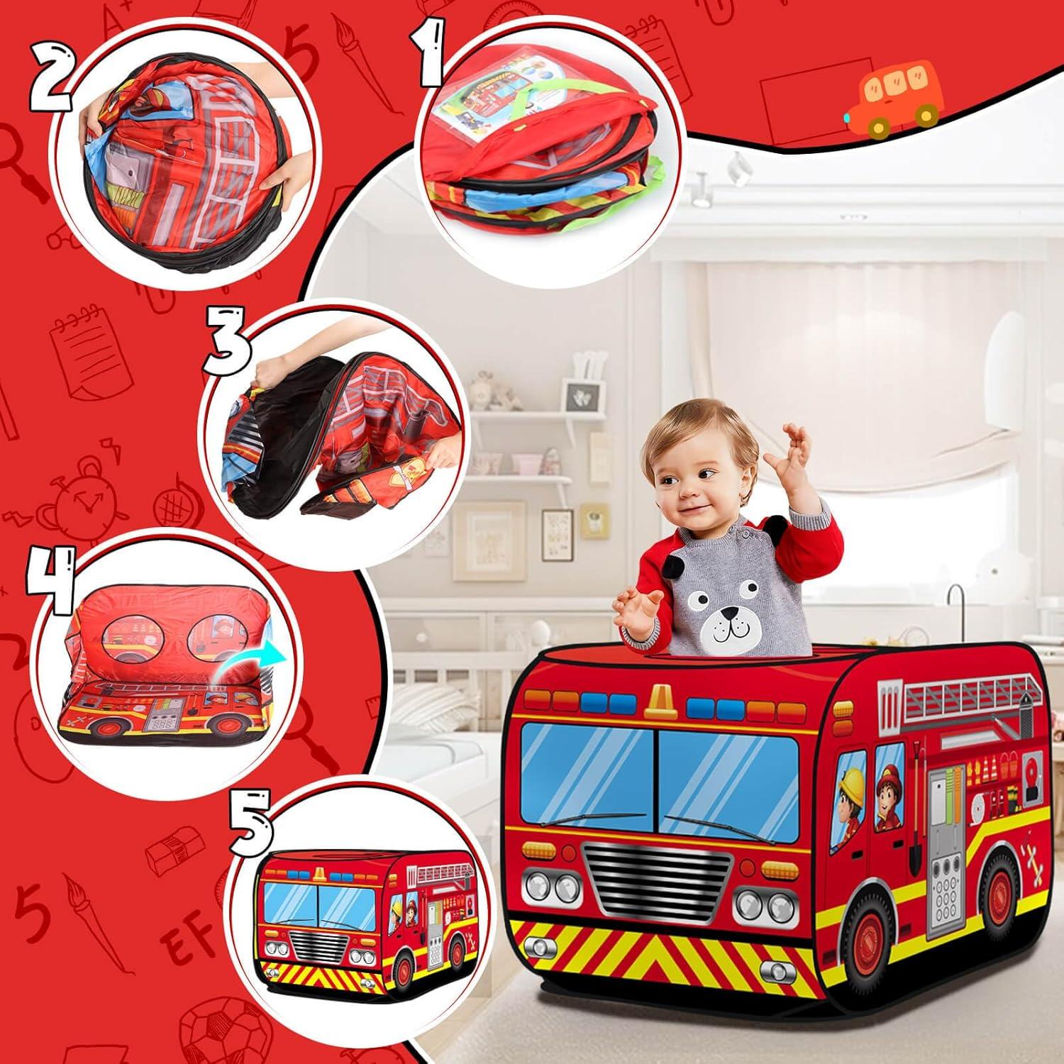 Tienda de Juego Pop Up Britik Camión de Bomberos 112x70cm