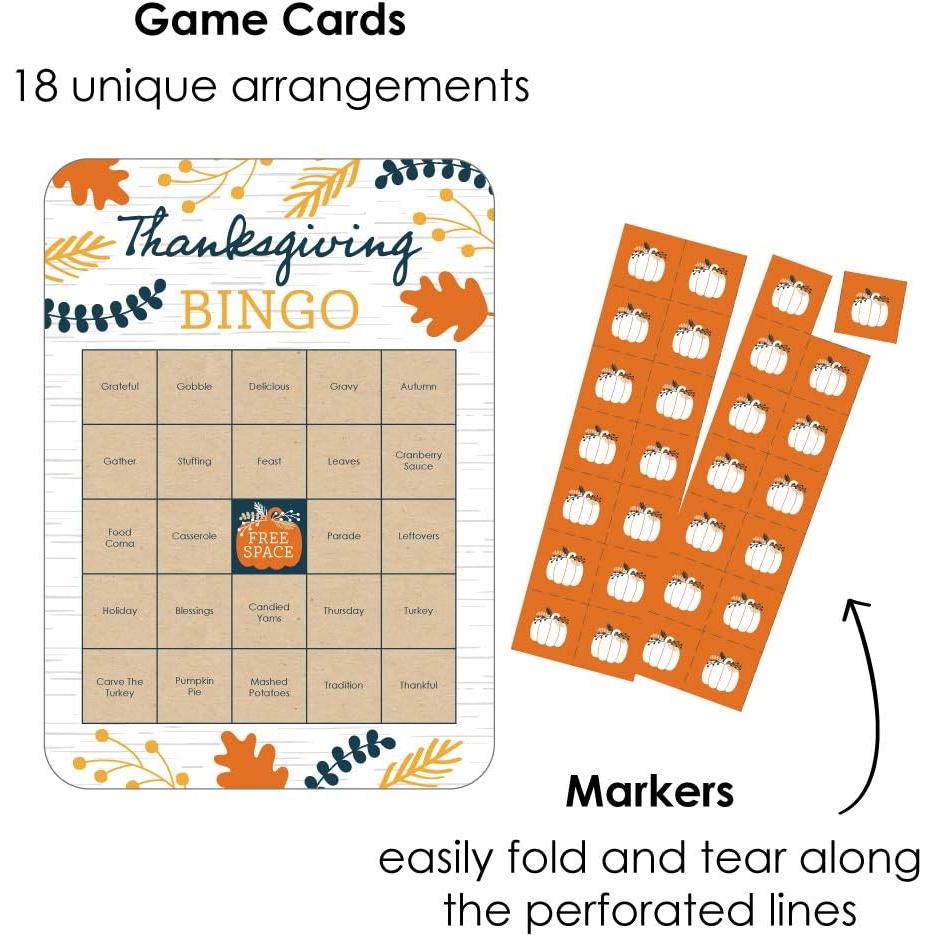 Juego de Bingo de Acción de Gracias Big Dot - 18 Tarjetas y Marcadores