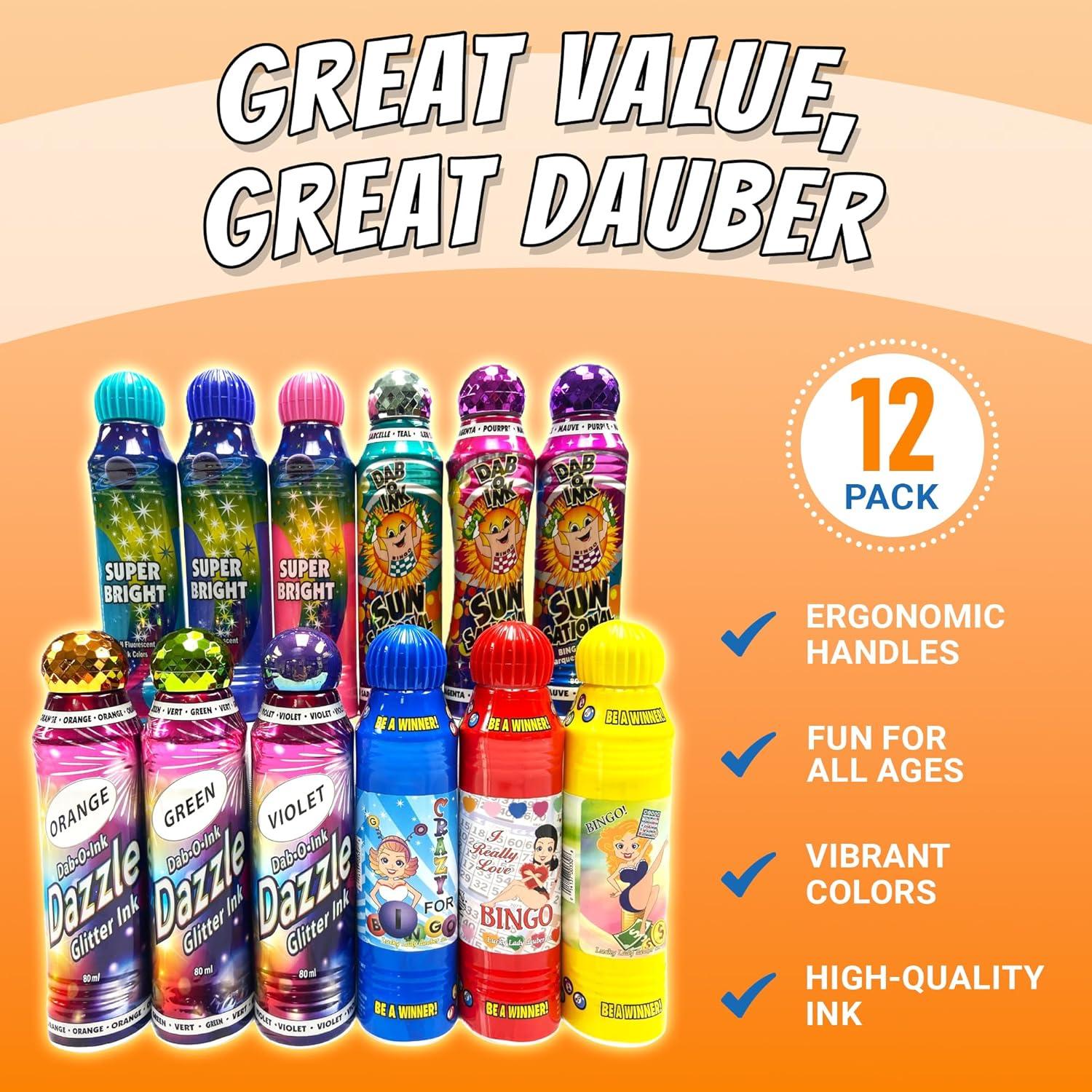 Marcadores de Bingo Lucky Lady - Paquete de 12 Daubers Brillantes