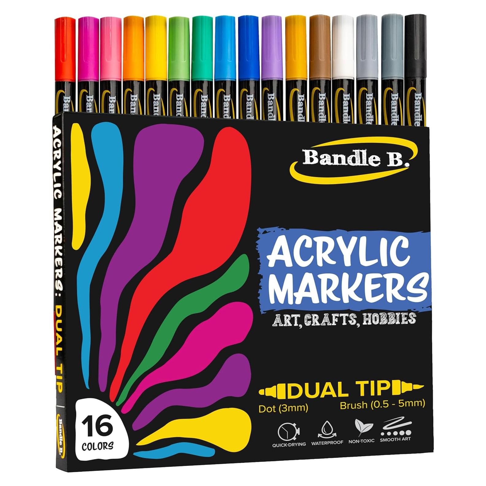 Marcadores de Pintura Acrílica Bandle B. - Set de 16 Doble Punta