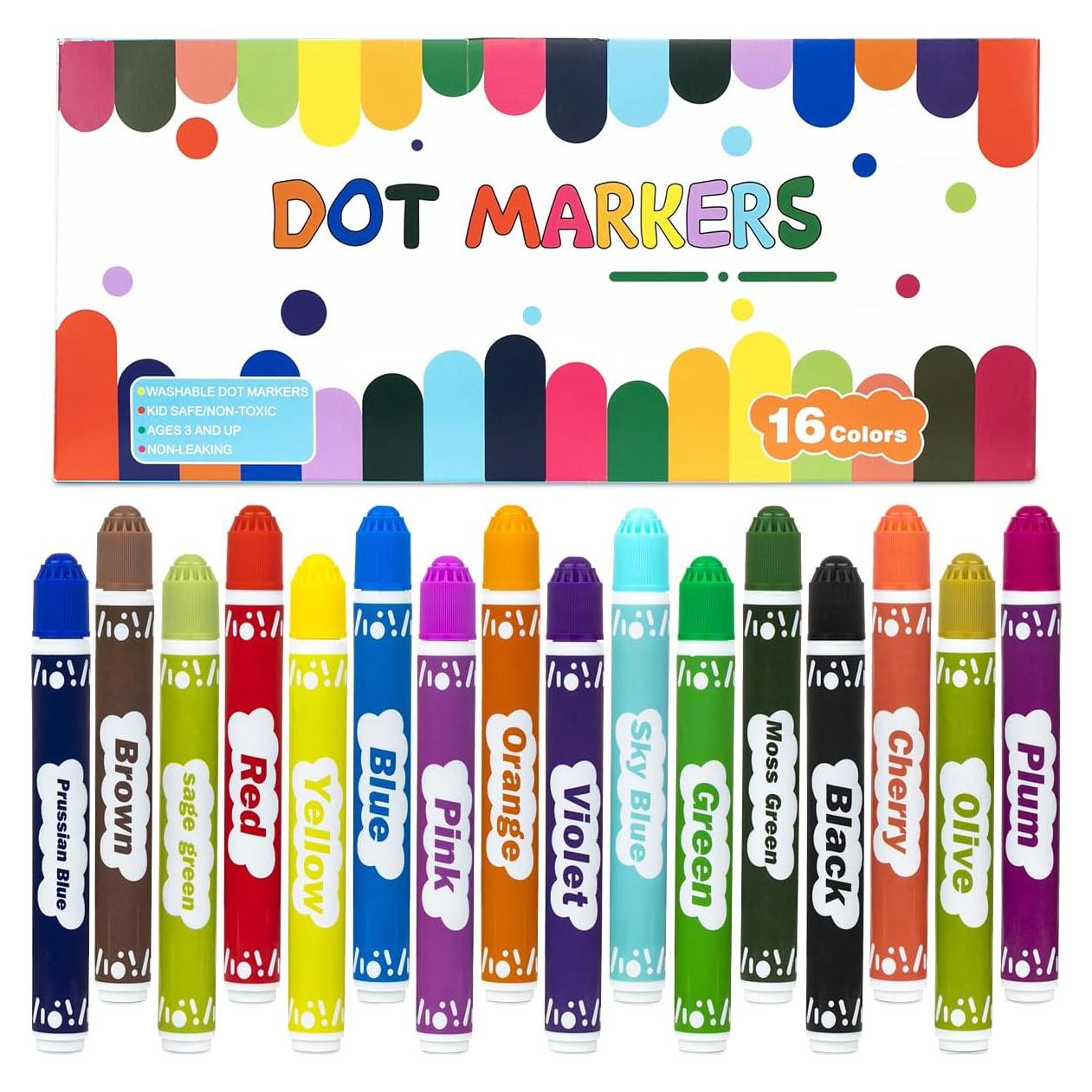 Marcadores de Puntos DOSEWART 16 Colores Lavables para Niños