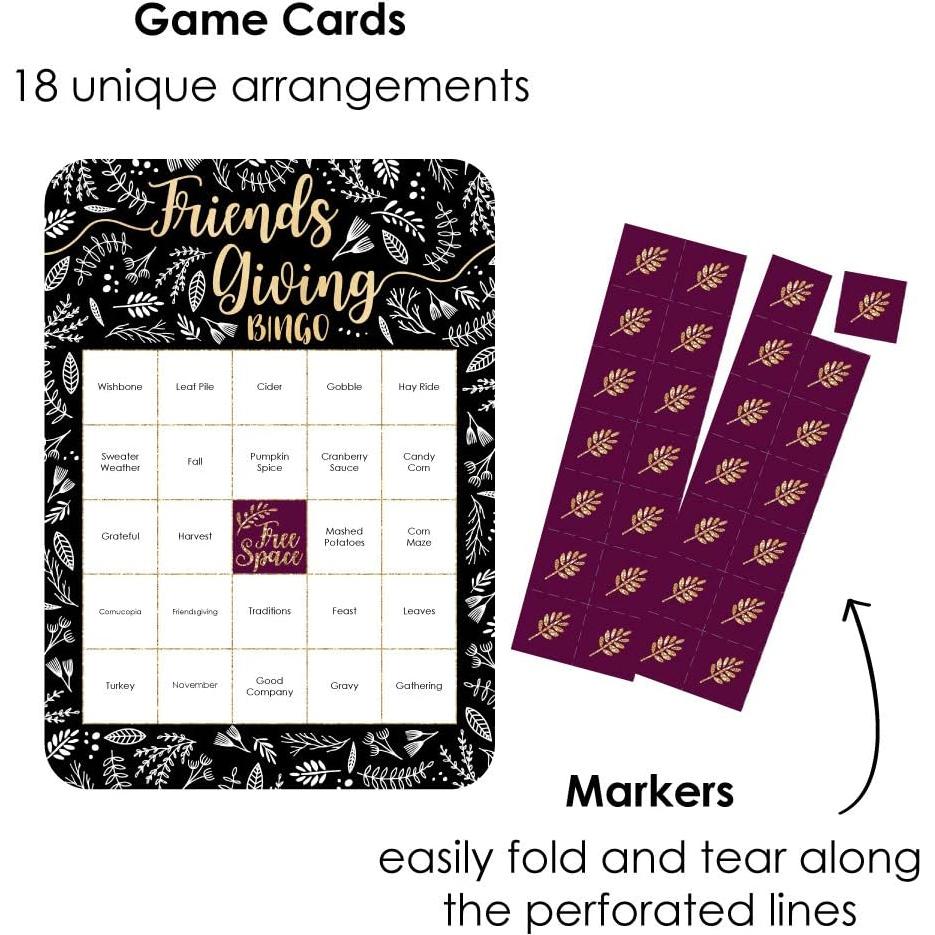 Juego de Bingo Agradecido por los Amigos - 18 Tarjetas y Marcadores