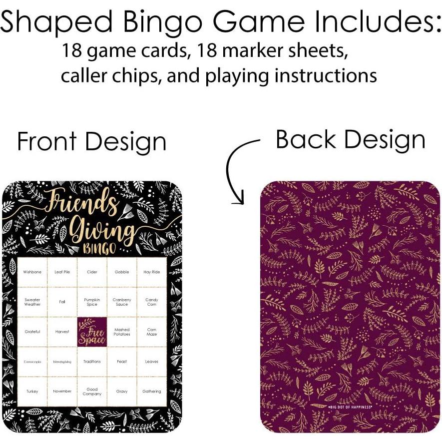 Juego de Bingo Agradecido por los Amigos - 18 Tarjetas y Marcadores