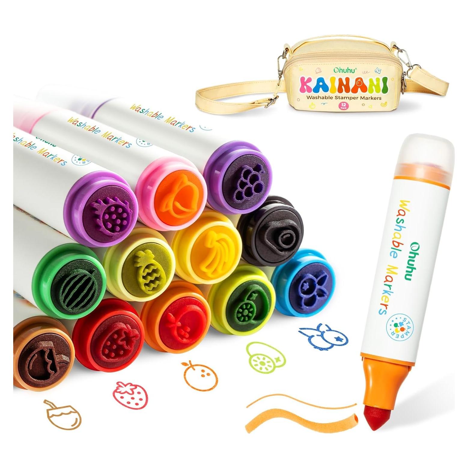 Marcadores Lavables Ohuhu 12 Colores para Niños Punta Doble