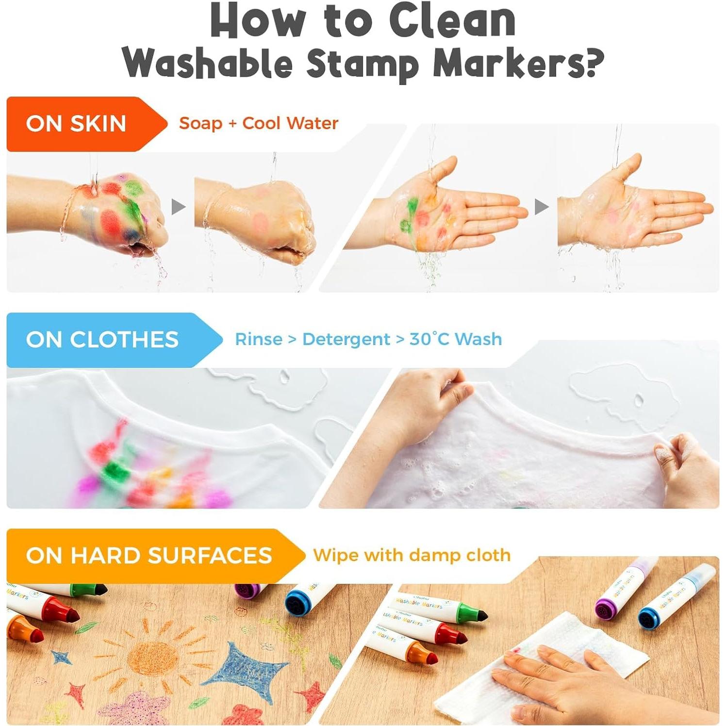 Marcadores Lavables Ohuhu 12 Colores para Niños Punta Doble