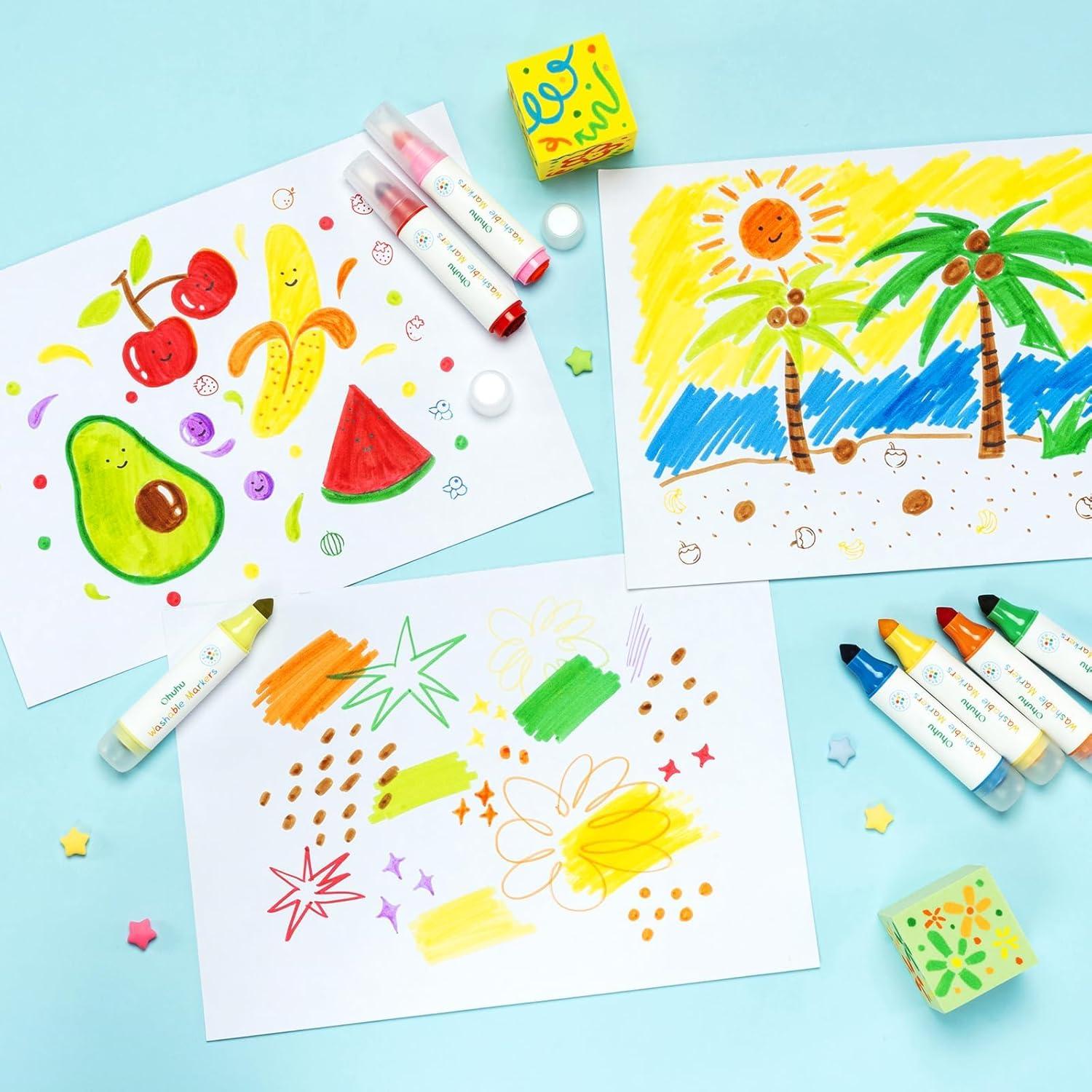 Marcadores Lavables Ohuhu 12 Colores para Niños Punta Doble