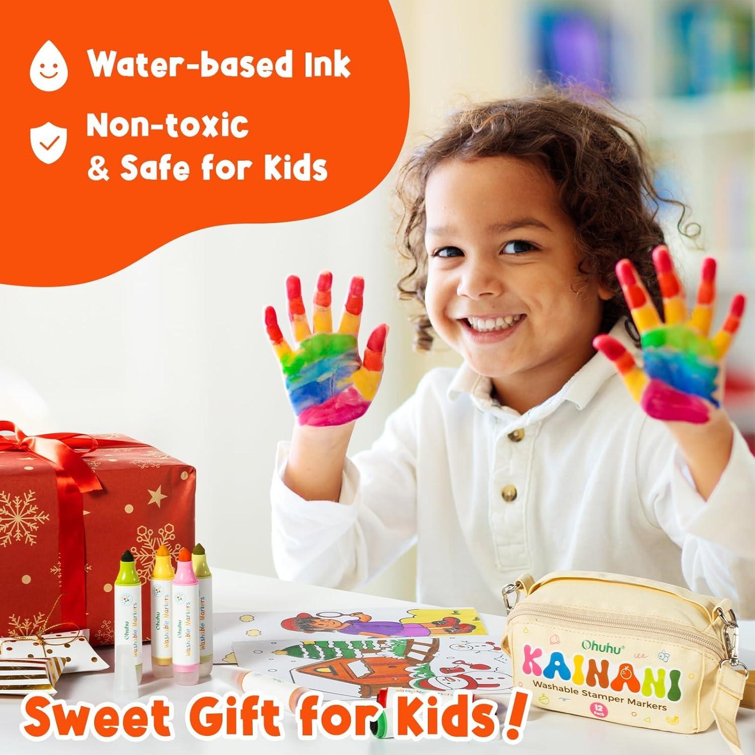 Marcadores Lavables Ohuhu 12 Colores para Niños Punta Doble