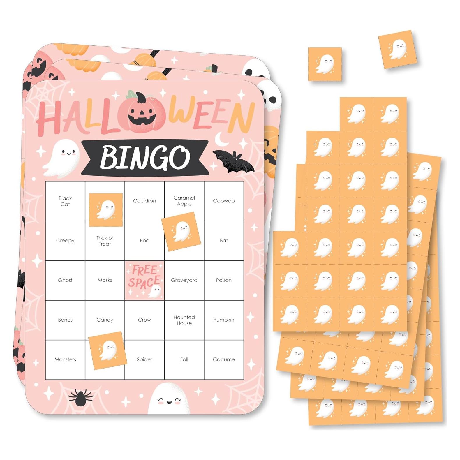 Juego de Bingo Halloween Pastel - 18 Tarjetas y Marcadores