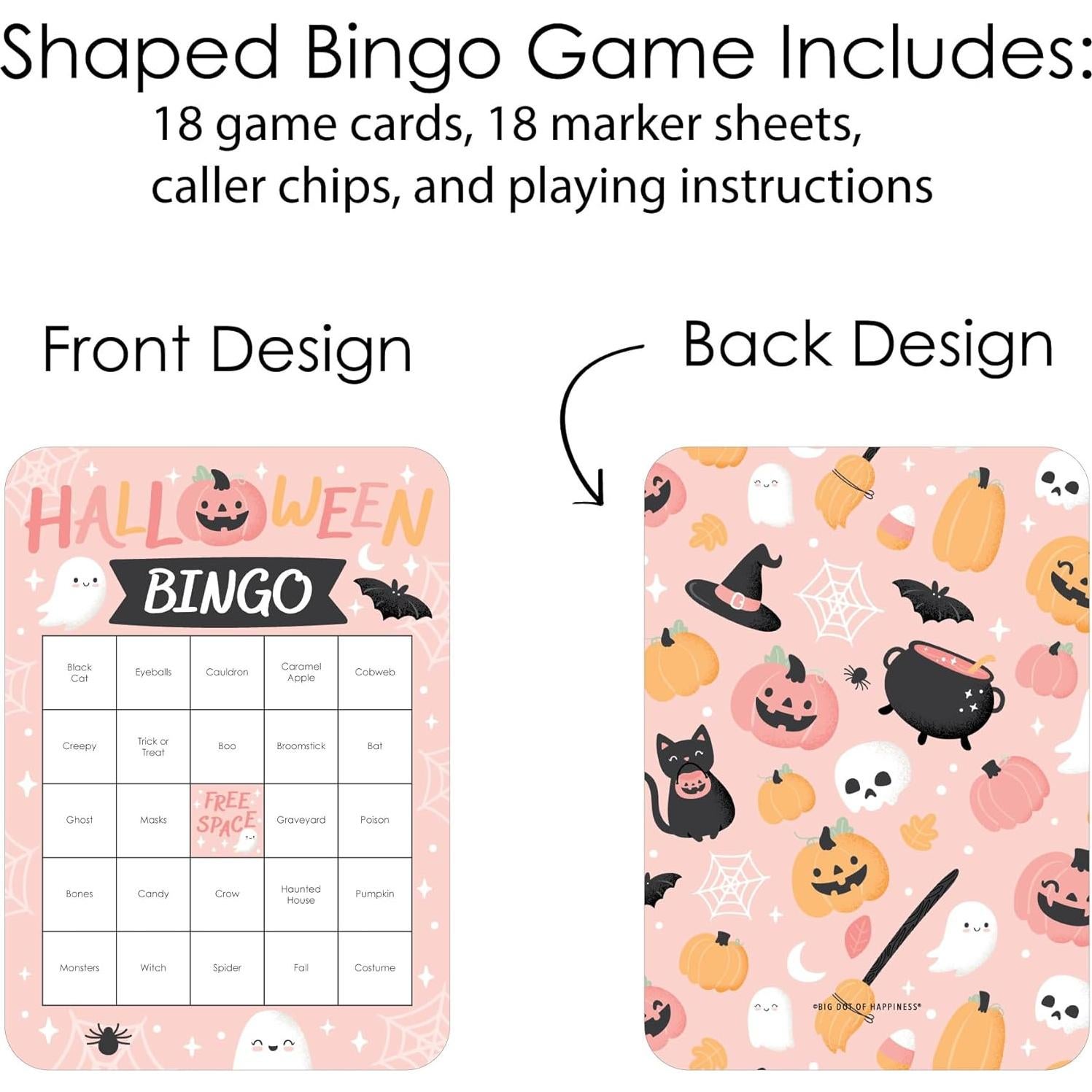 Juego de Bingo Halloween Pastel - 18 Tarjetas y Marcadores