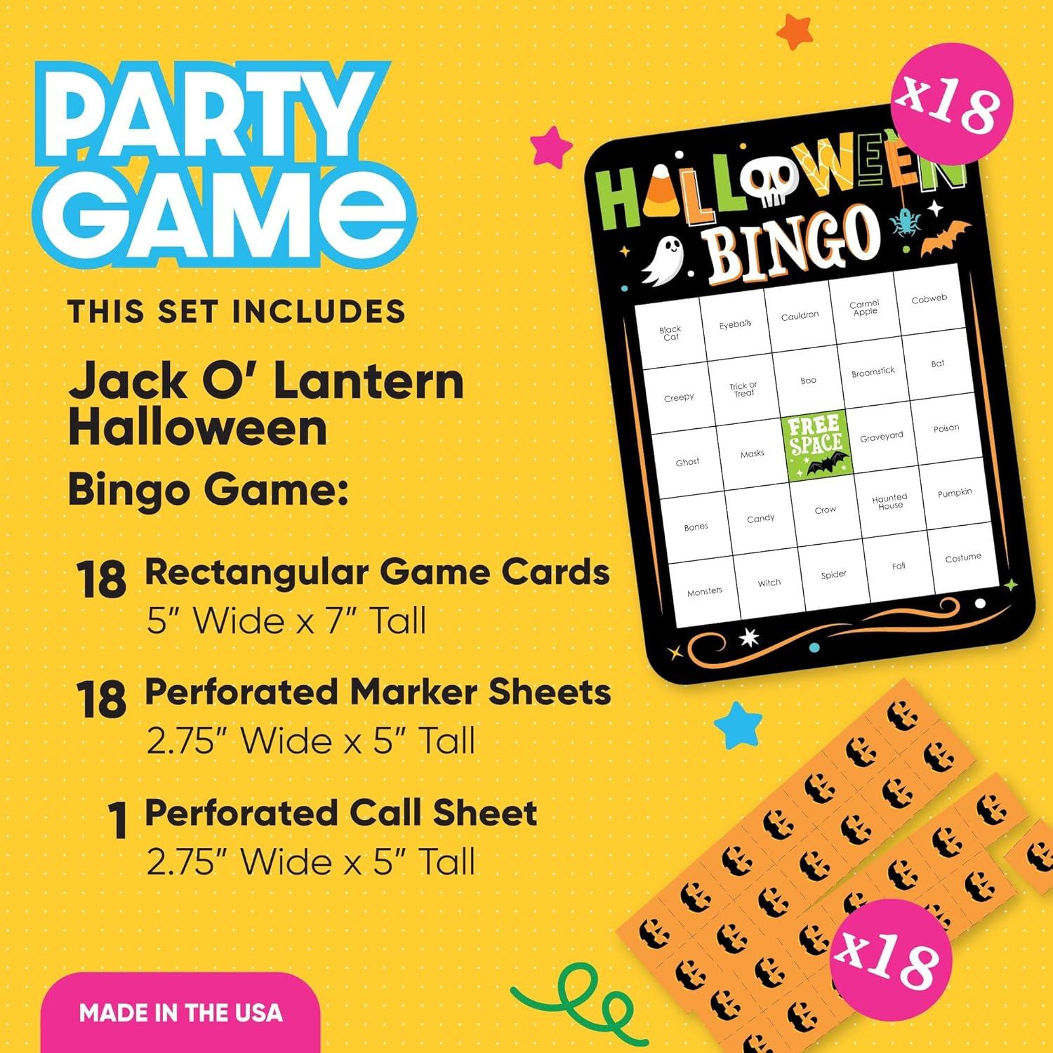 Juego de Bingo Halloween Calabaza Jack-O'-Lantern - 18 Tarjetas