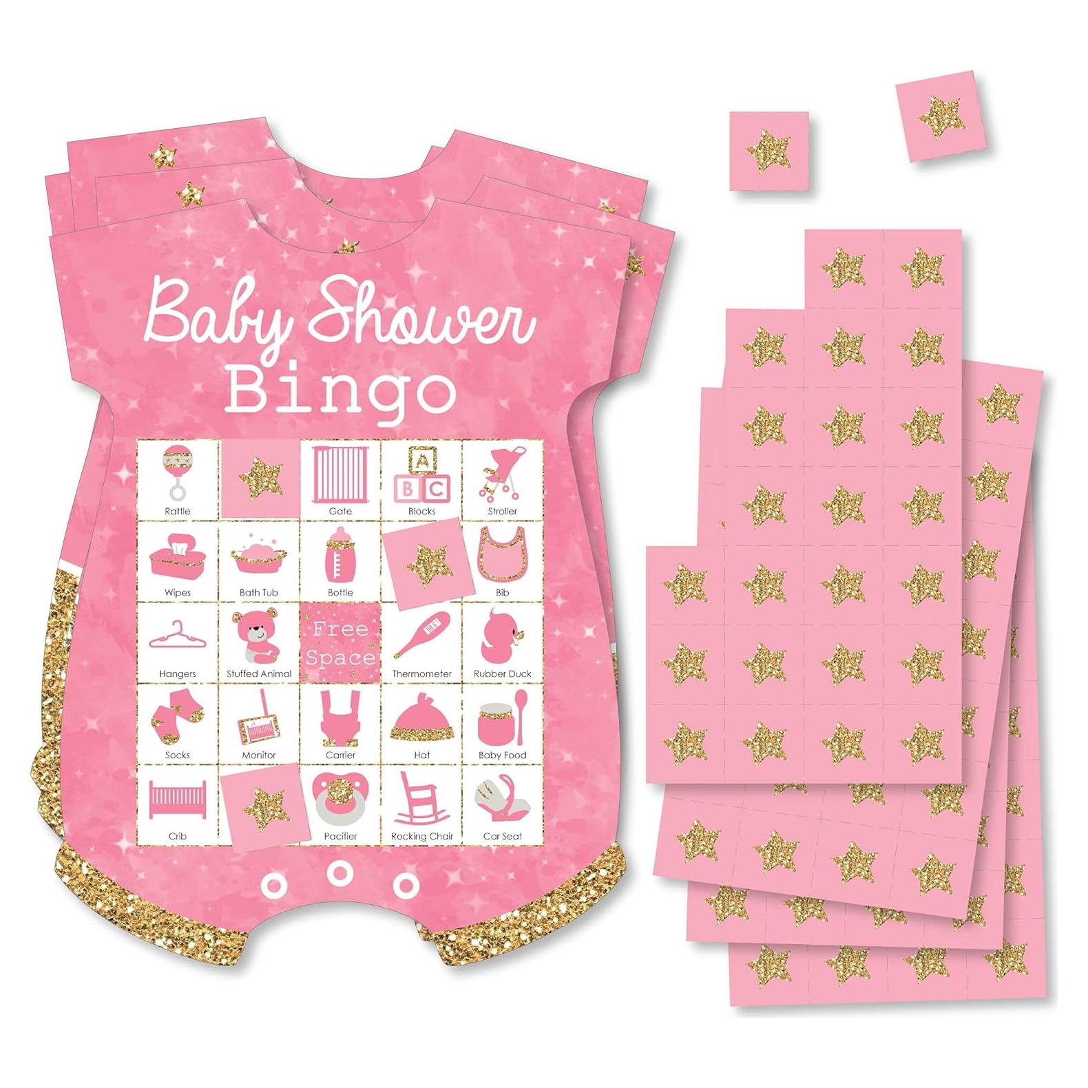 Juego de Bingo Estrella Brillante Rosa - 18 Tarjetas y Marcadores