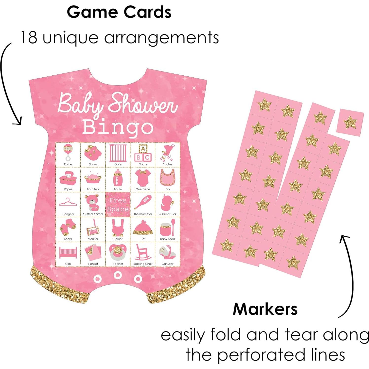 Juego de Bingo Estrella Brillante Rosa - 18 Tarjetas y Marcadores