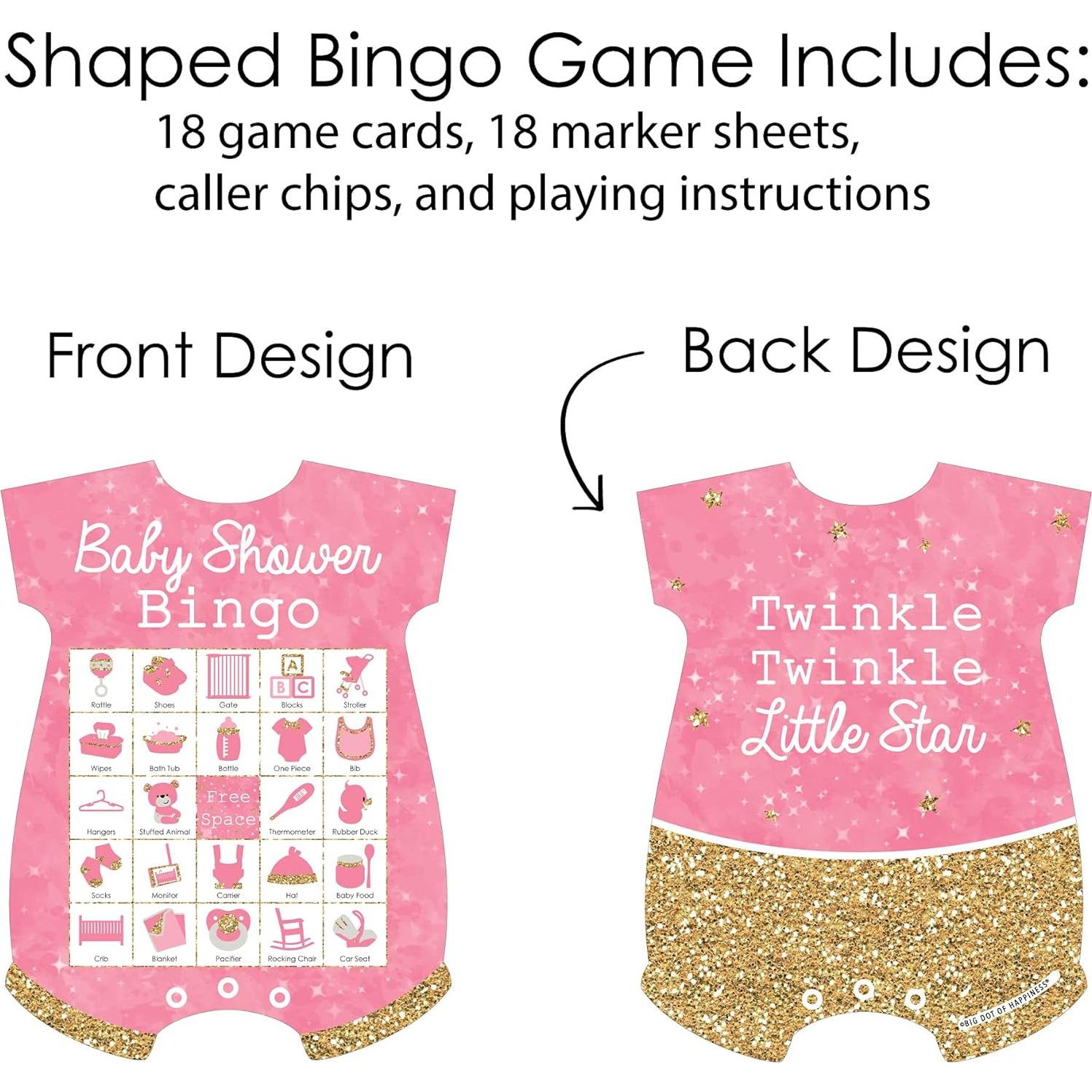 Juego de Bingo Estrella Brillante Rosa - 18 Tarjetas y Marcadores