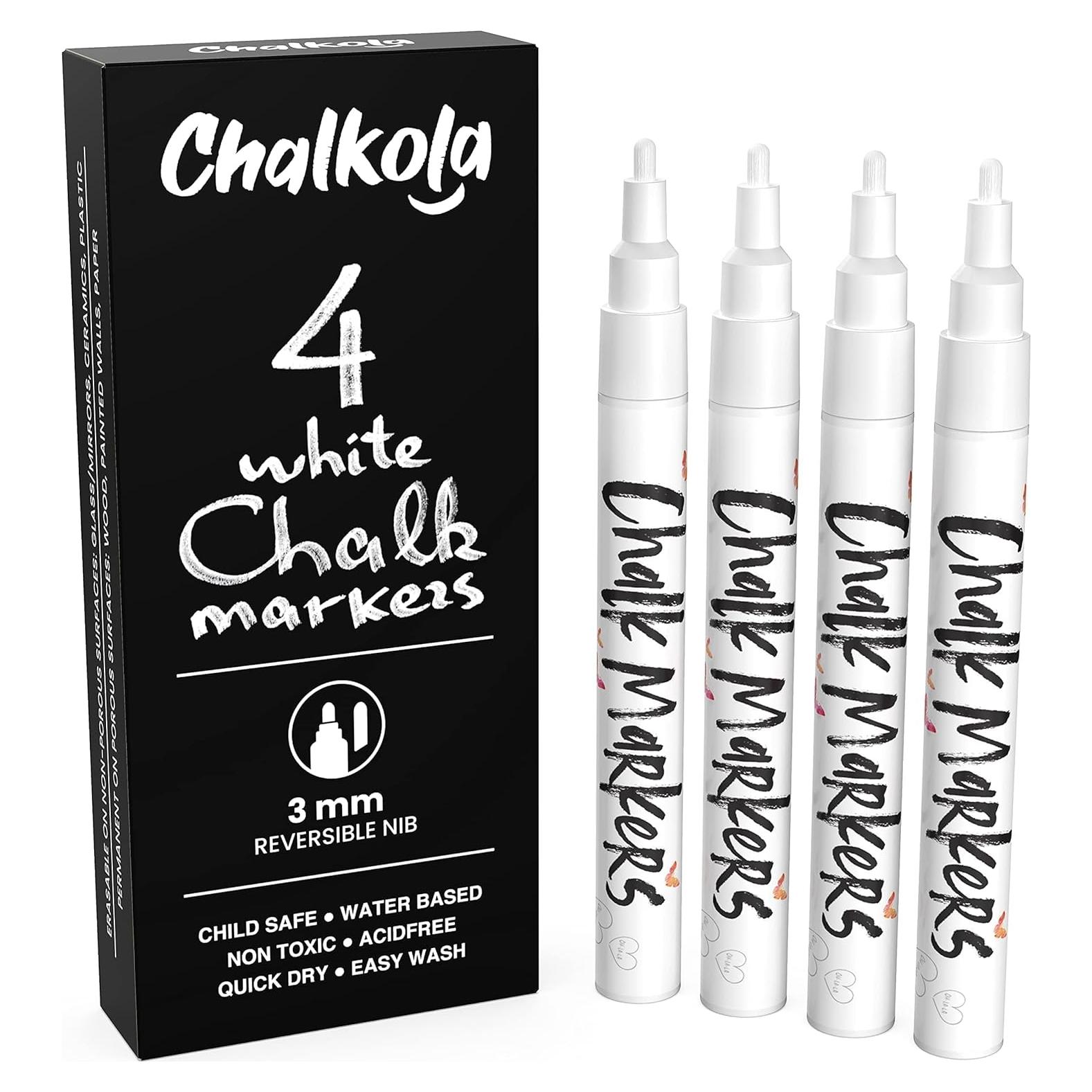 Marcadores de Tiza Blanca Chalkola Punta Fina 3mm - 4 Unidades
