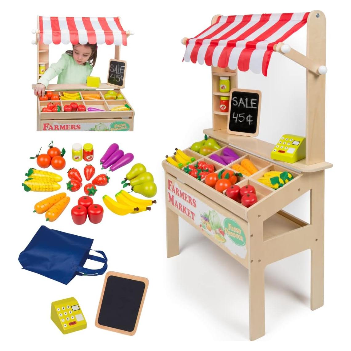 Puesto de Mercado de Agricultores Svan - Juguete de Madera 30+ Piezas