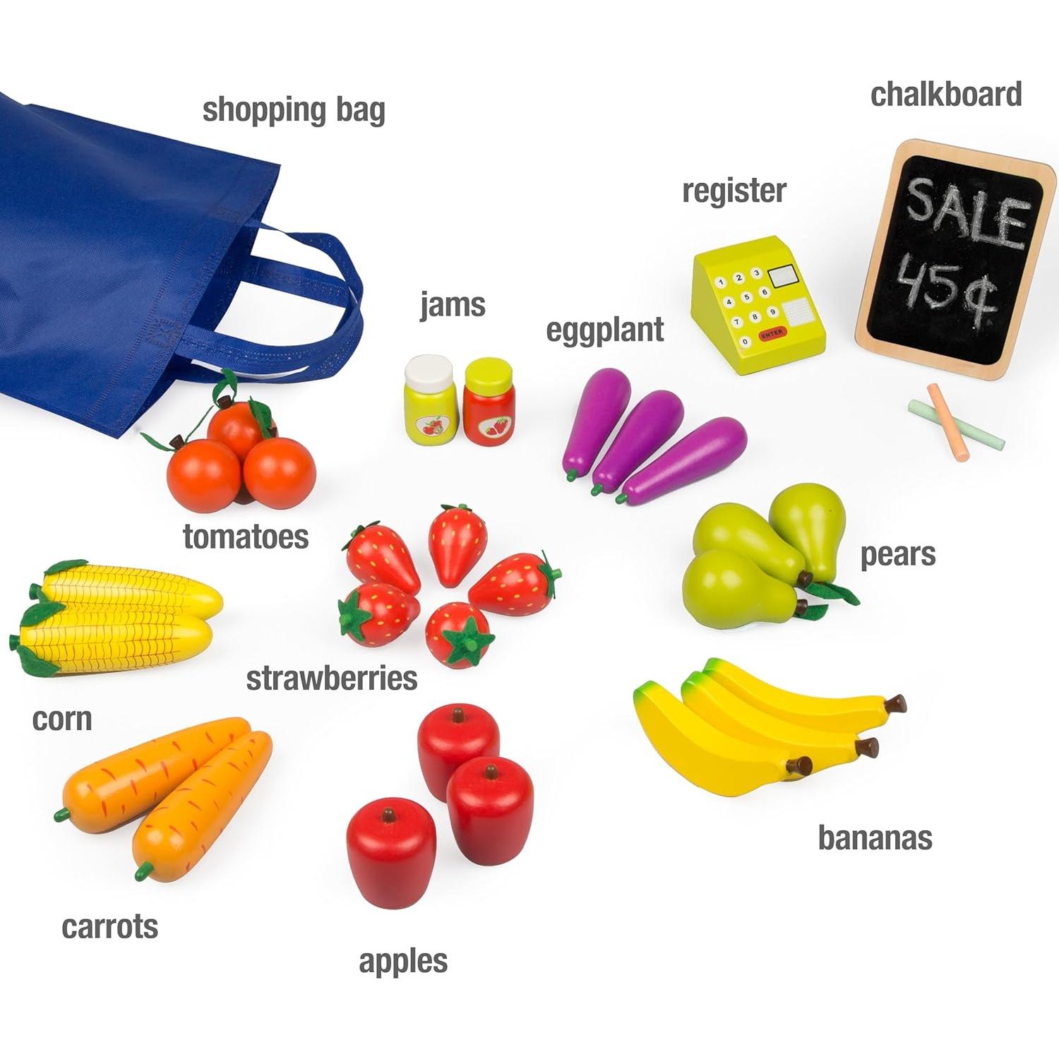 Puesto de Mercado de Agricultores Svan - Juguete de Madera 30+ Piezas