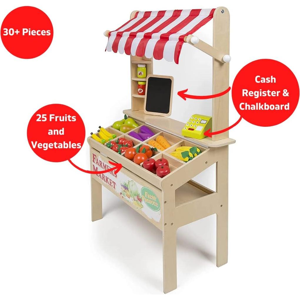 Puesto de Mercado de Agricultores Svan - Juguete de Madera 30+ Piezas