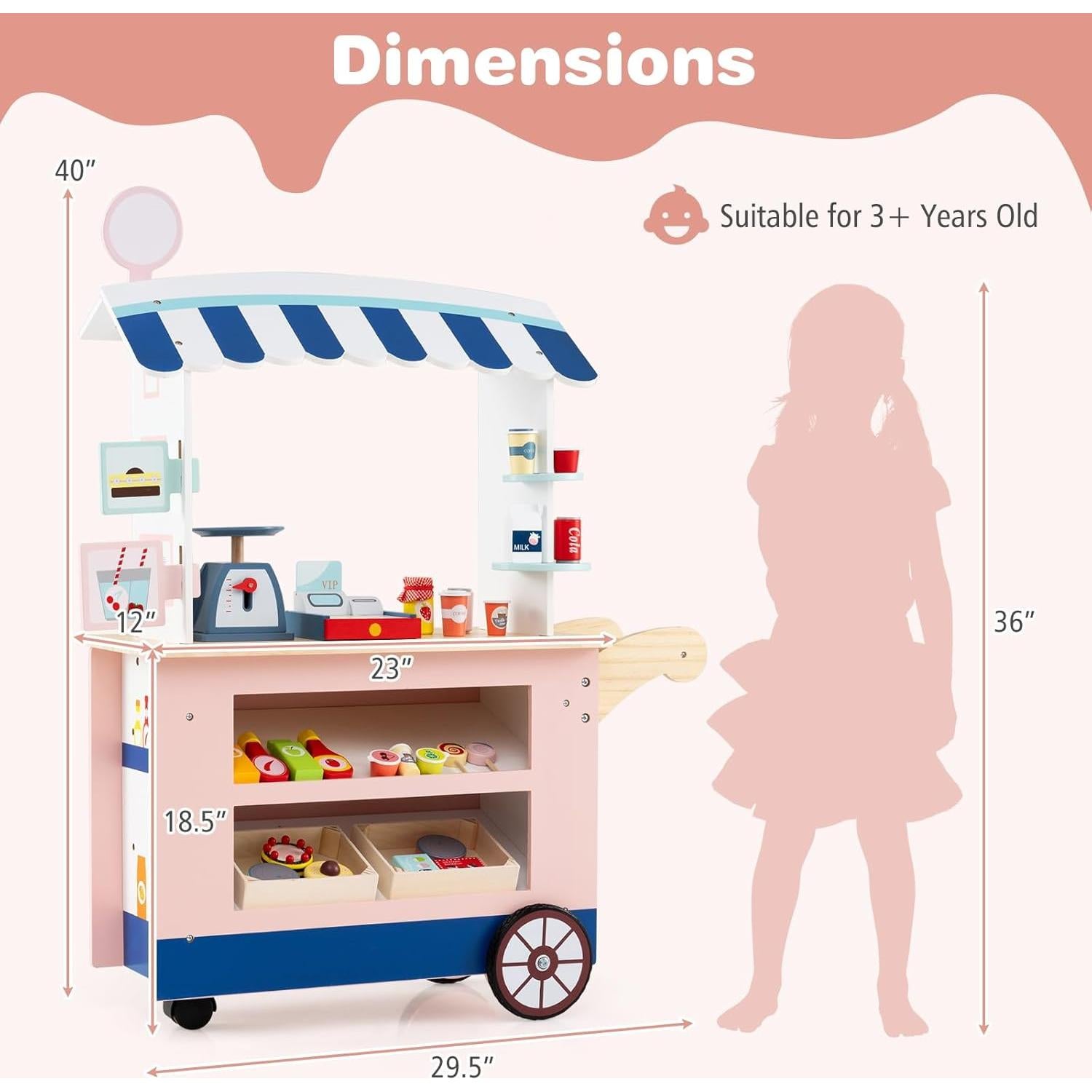 Juego de Tienda de Abarrotes Costzon para Niños 30 Piezas Rosa