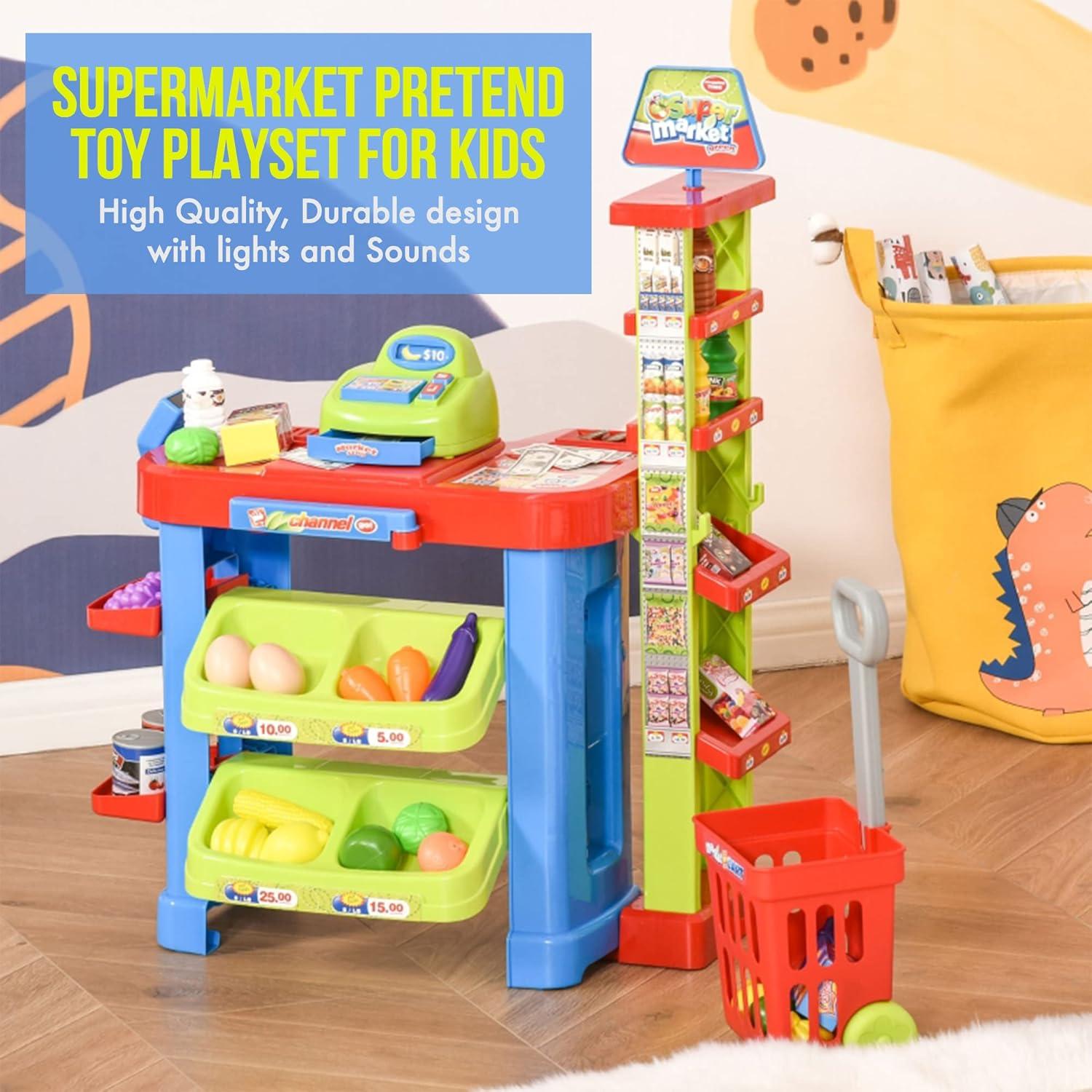 Juego de Supermercado MEDca para Niños con Carrito y Caja Registradora