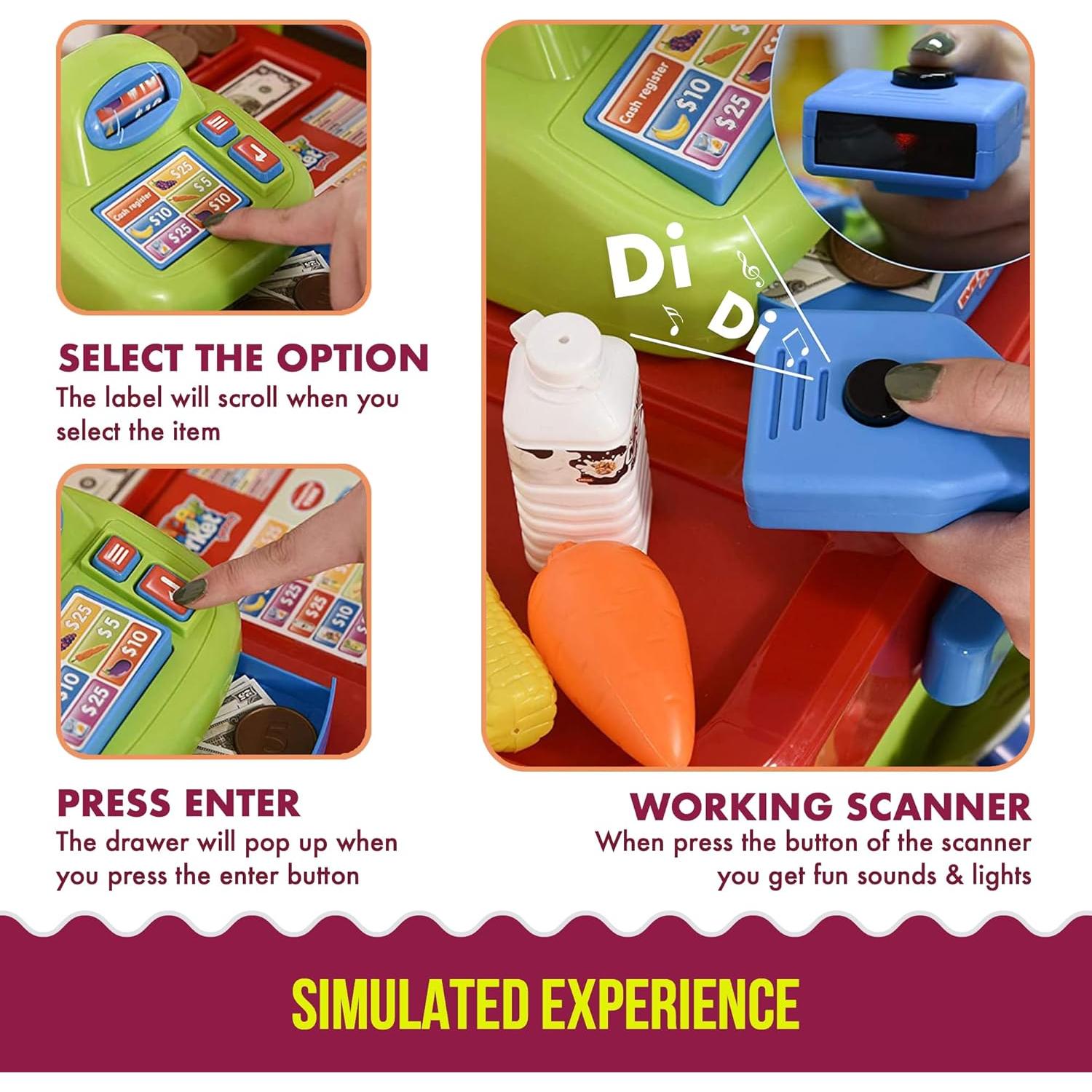 Juego de Supermercado MEDca para Niños con Carrito y Caja Registradora