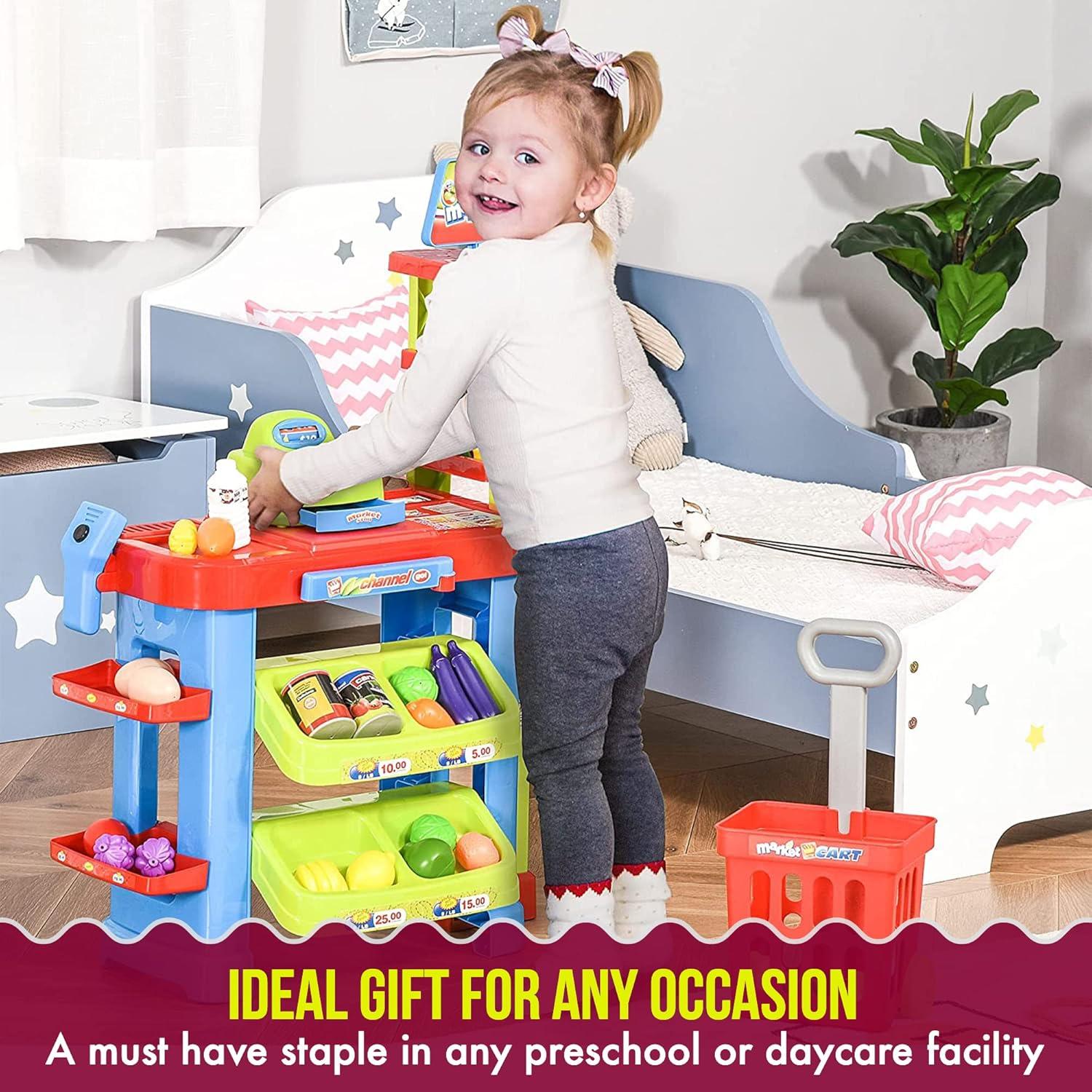 Juego de Supermercado MEDca para Niños con Carrito y Caja Registradora