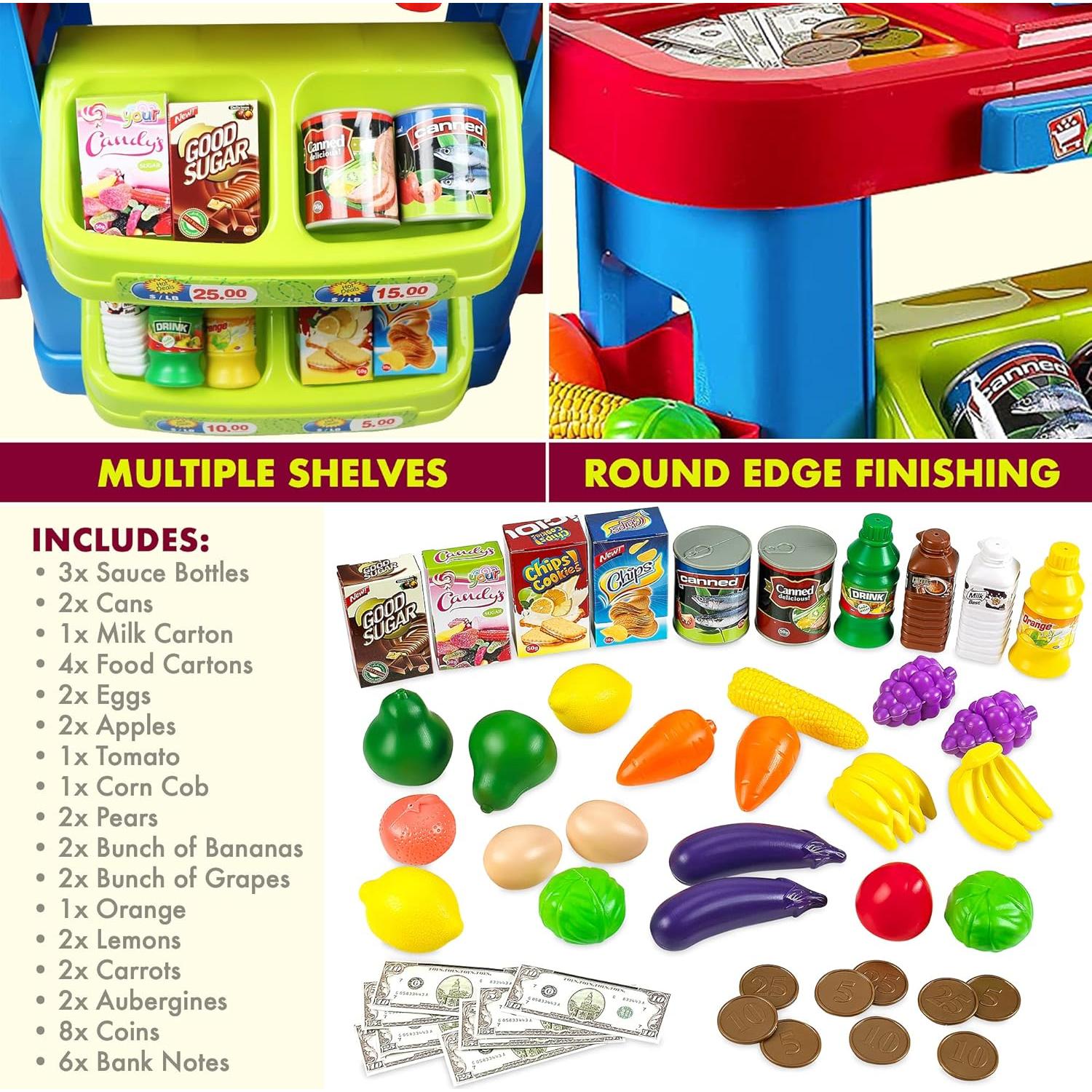 Juego de Supermercado MEDca para Niños con Carrito y Caja Registradora