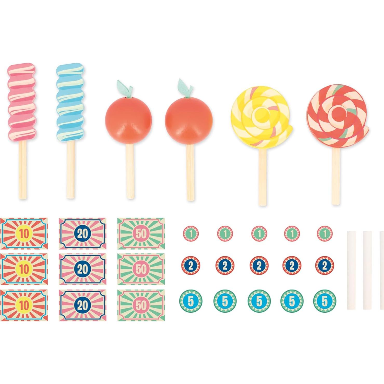 Juego de Imitación Janod Applepop - Comerciante de Dulces con Caja Registradora - 19 Accesorios - Juguete de Madera para Niños de 3 a 8 Años