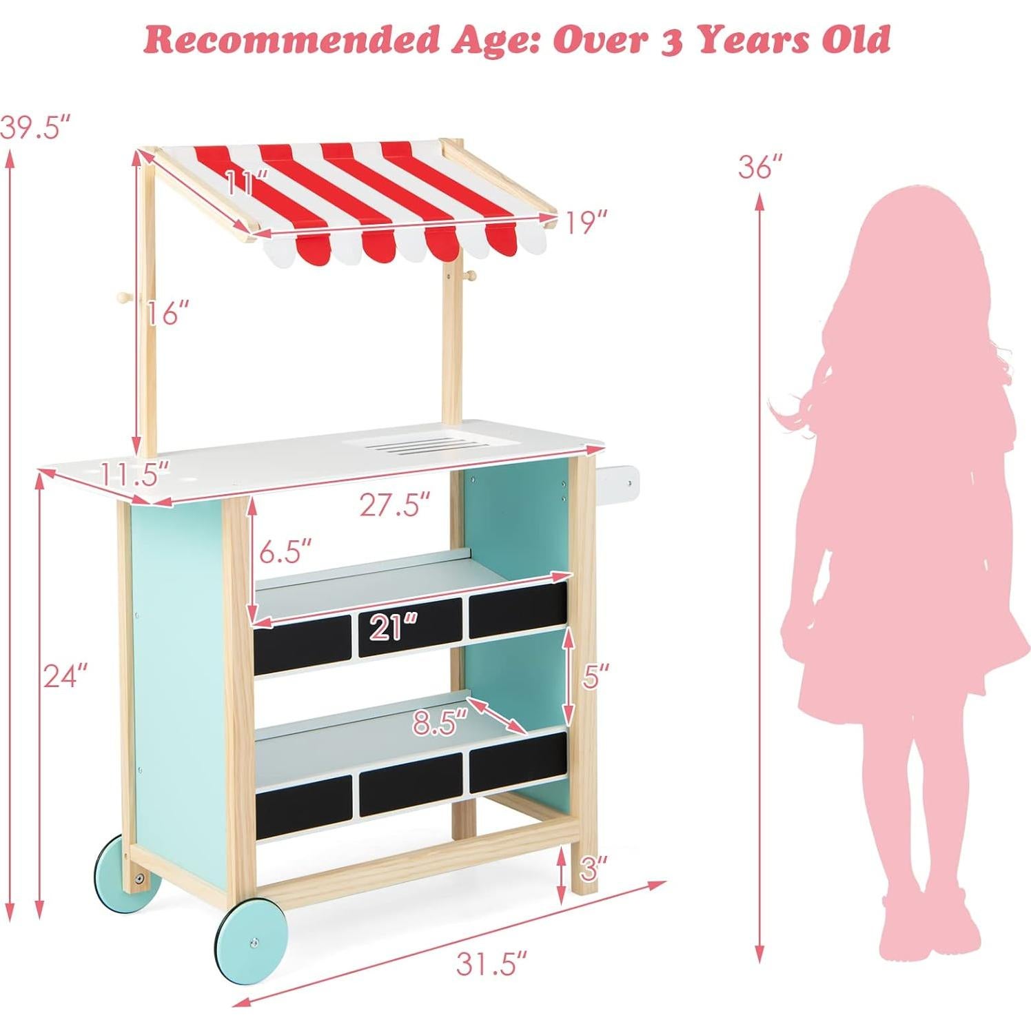 Carrito de Helados HONEY JOY para Niños - Juguete de Madera 75x30x102cm