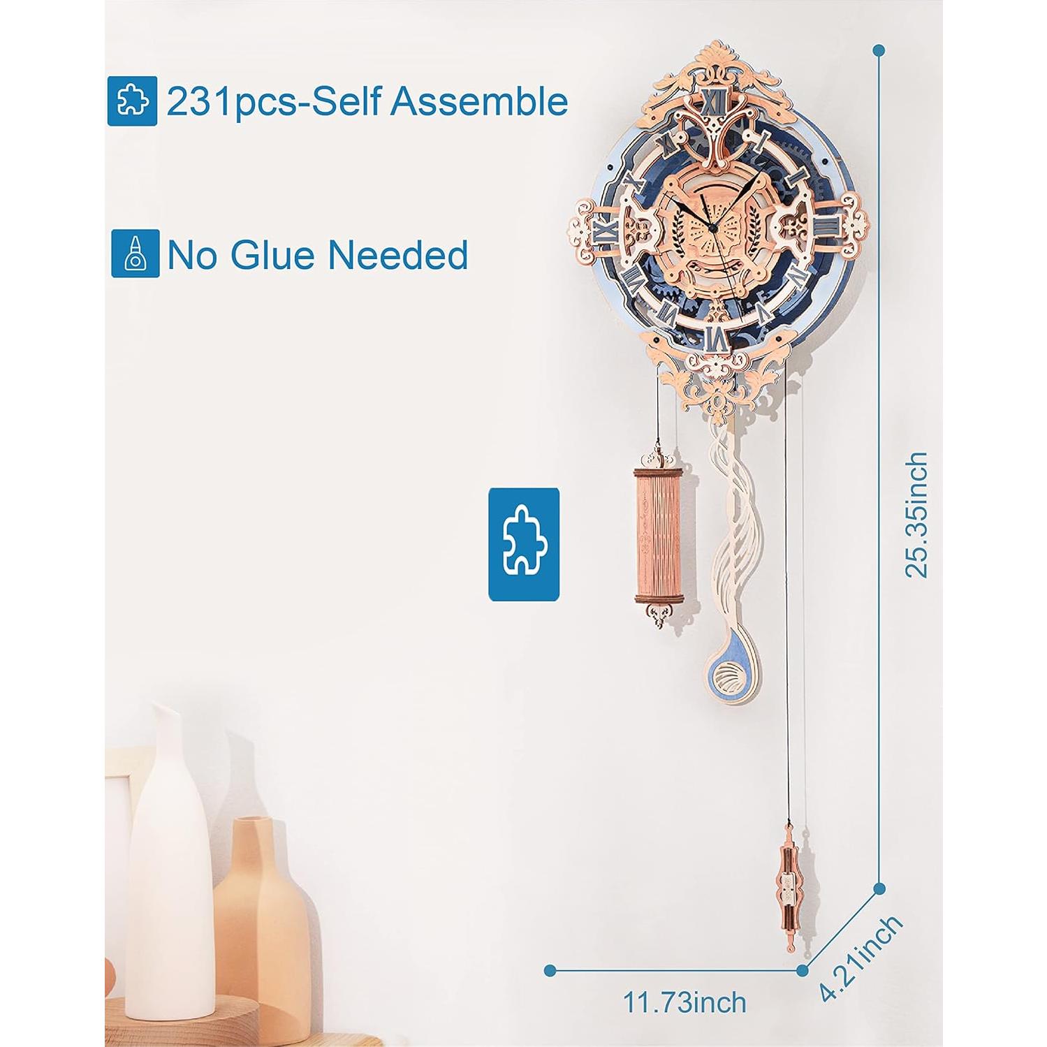 Rompecabezas 3D Reloj de Madera ROBOTIME 231 Piezas DIY