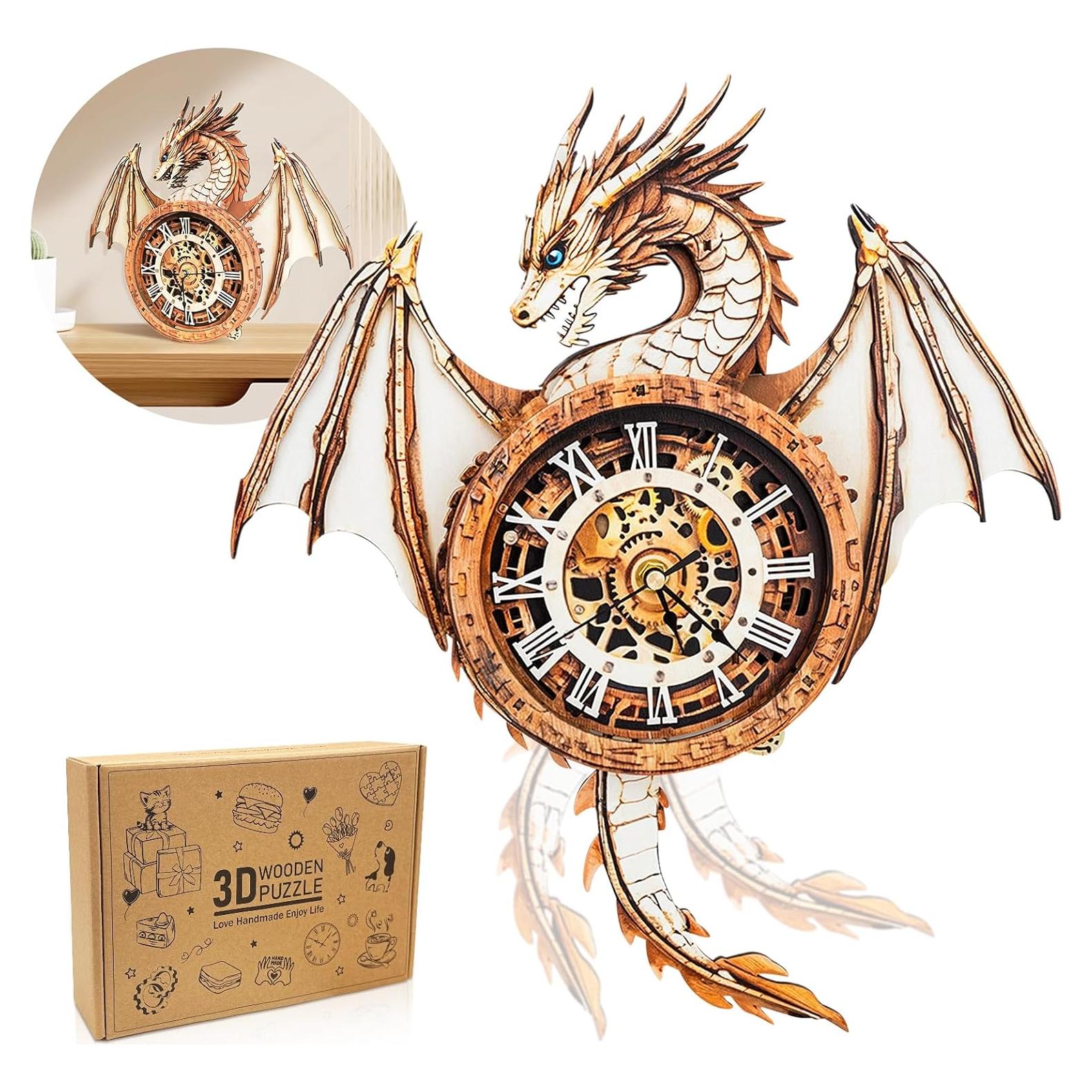 Rompecabezas 3D Cutywood Reloj Péndulo Dragón Madera 33x37cm