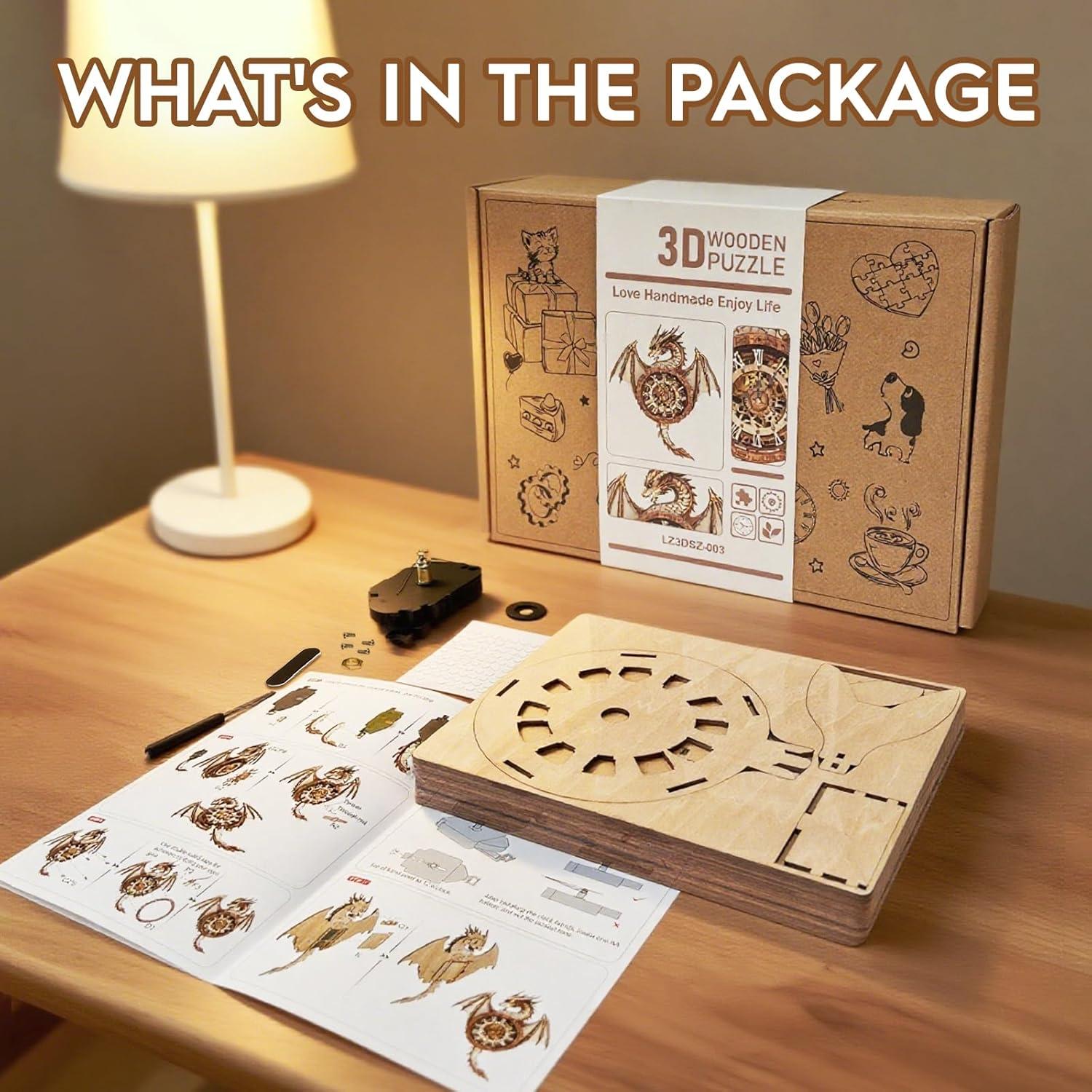 Rompecabezas 3D Cutywood Reloj Péndulo Dragón Madera 33x37cm